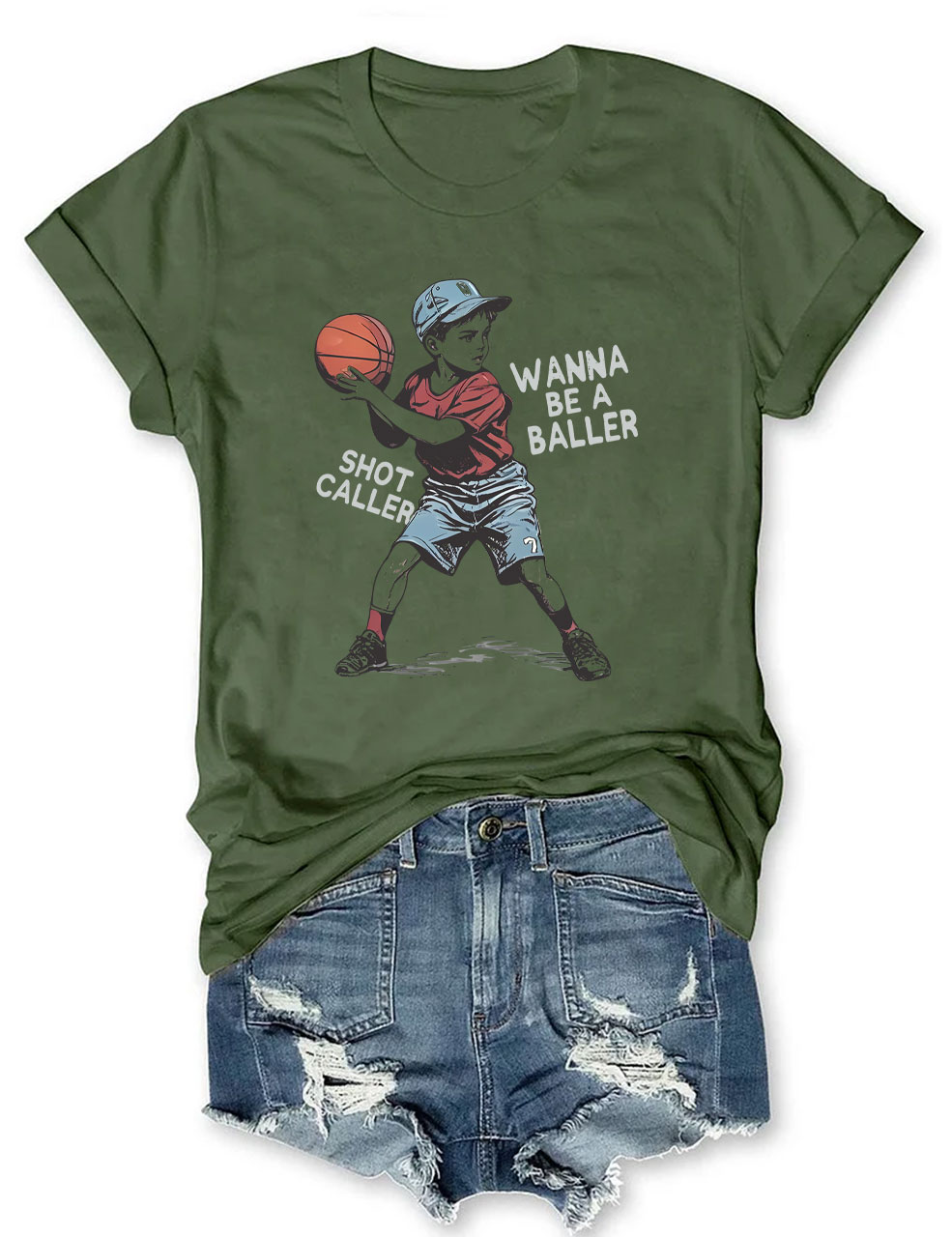 Custom Wanna be a baller shot caller Retro Basketball T-shirt