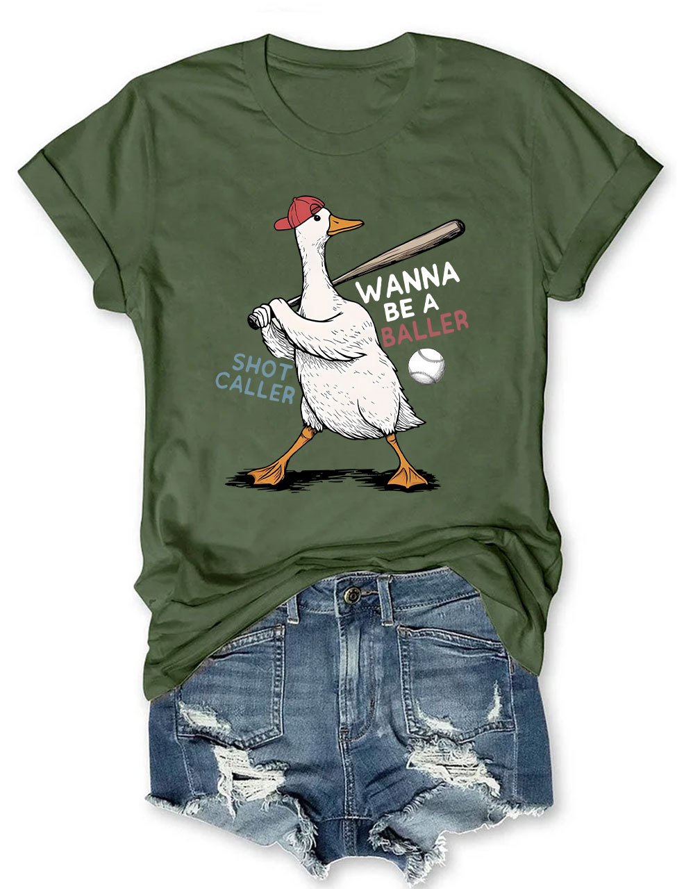 Wanna Be A Baller Funny Goose Baseball  T-Shirt
