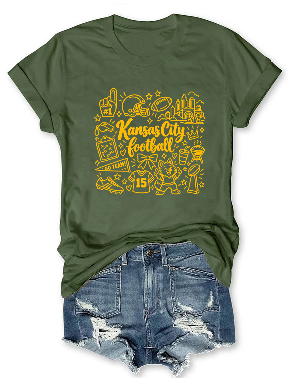Kansas City Football Doodle Art T-Shirt