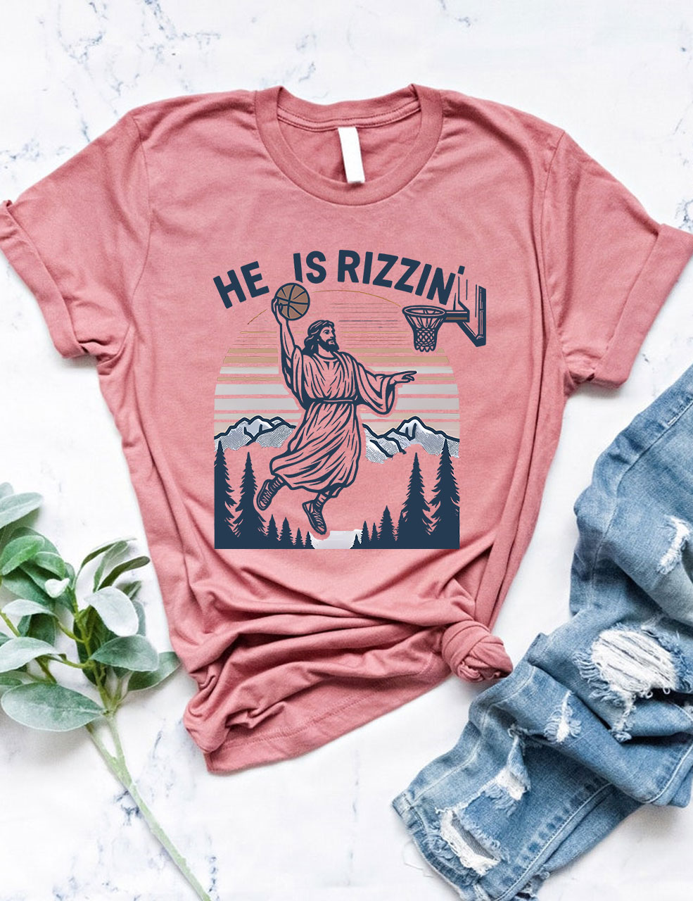 He is Rizzin Funny Jesus Playing Basketball T-shirt