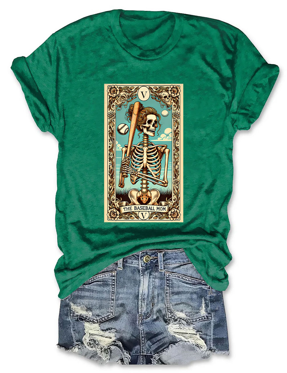 Funny Skeleton Softball Mom Tarot Card T-shirt