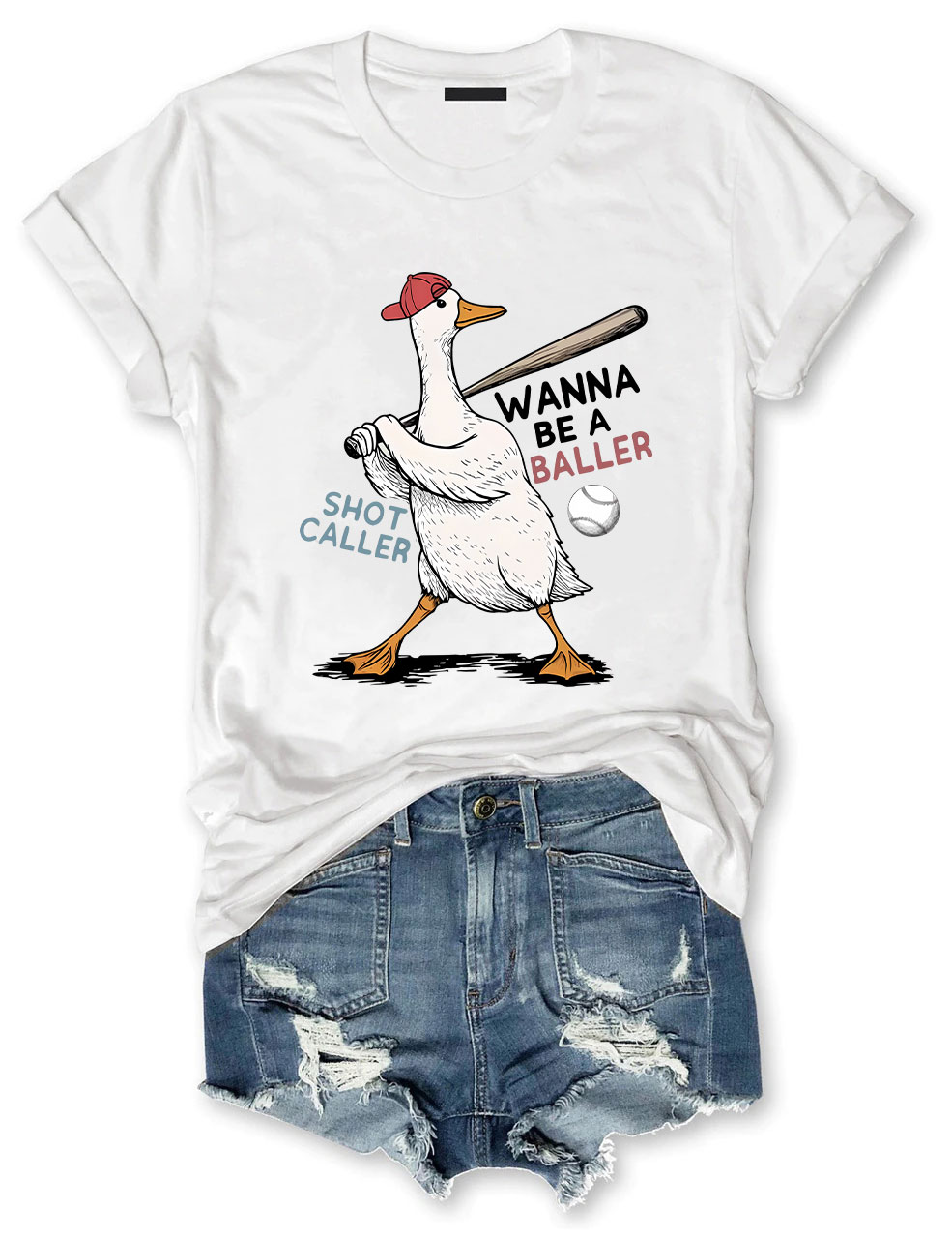 Wanna Be A Baller Funny Goose Baseball  T-Shirt