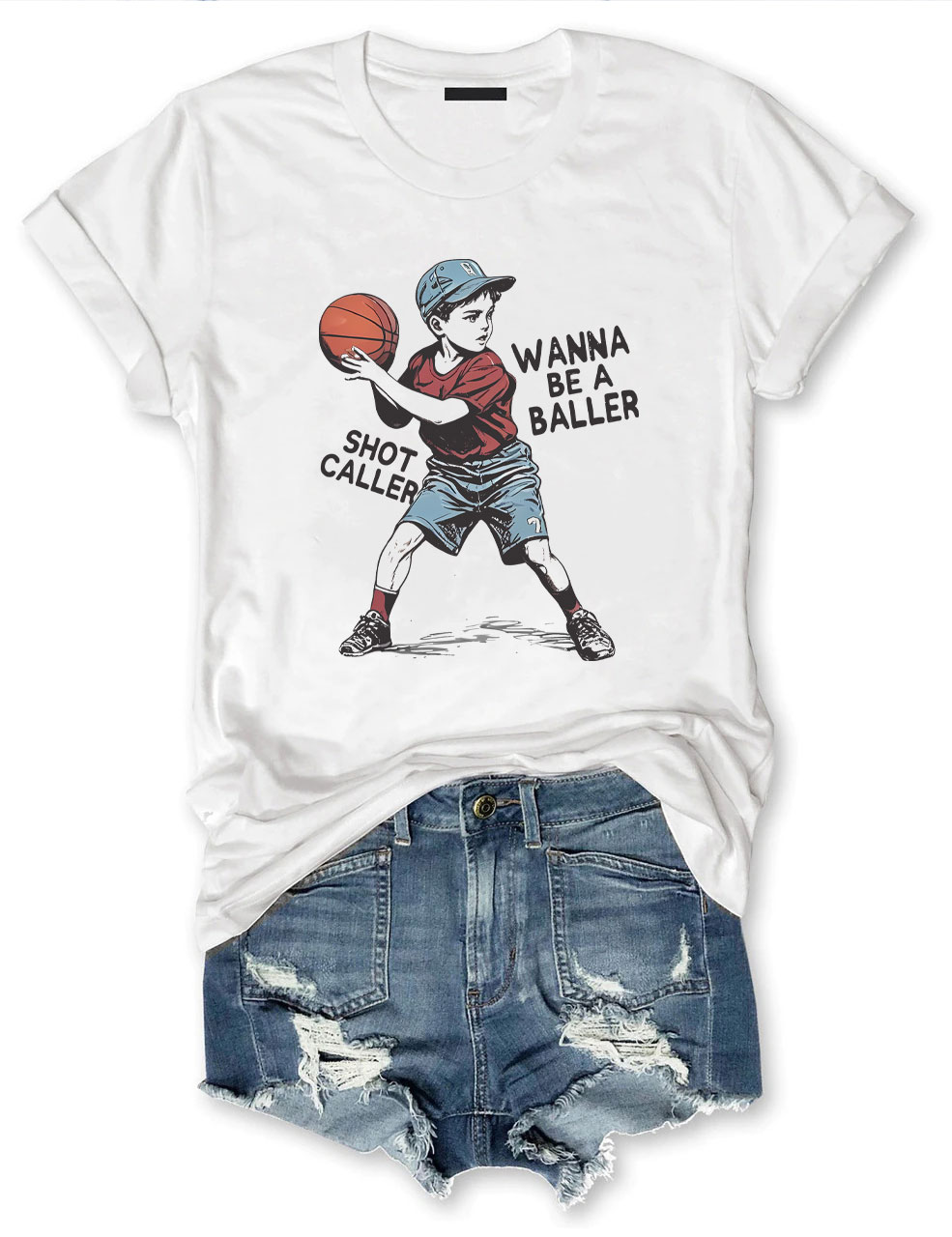 Wanna be a baller shot caller Retro Basketball T-shirt