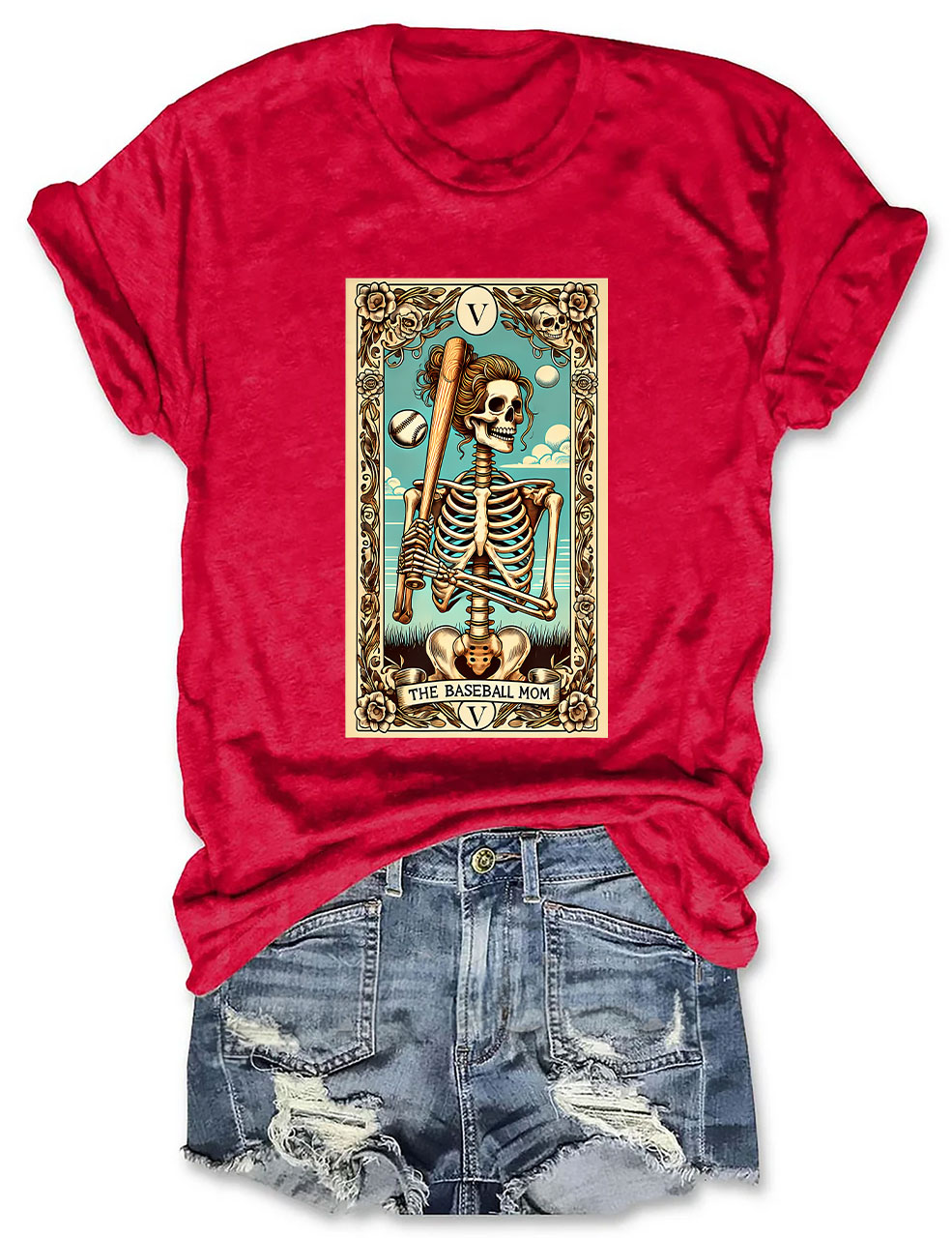 Funny Skeleton Softball Mom Tarot Card T-shirt