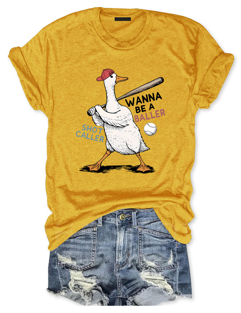 Wanna Be A Baller Funny Goose Baseball  T-Shirt