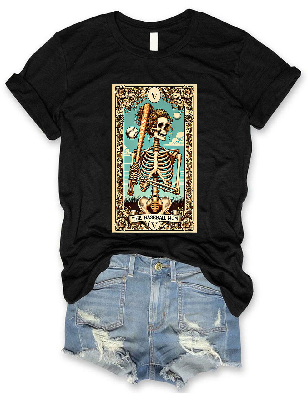 Funny Skeleton Softball Mom Tarot Card T-shirt