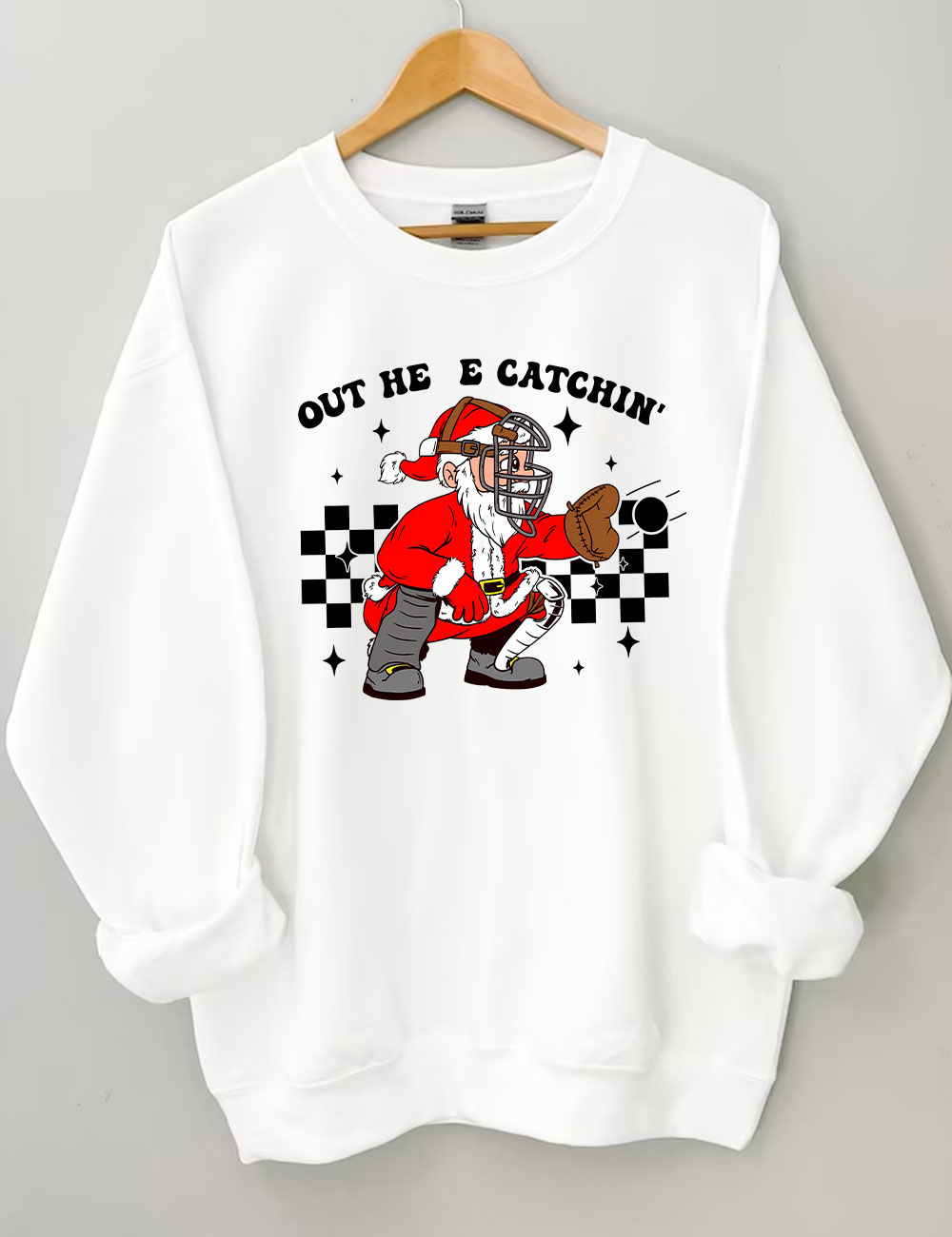 Out Here Catchin' Christmas Football Santa Football Sweatshirt