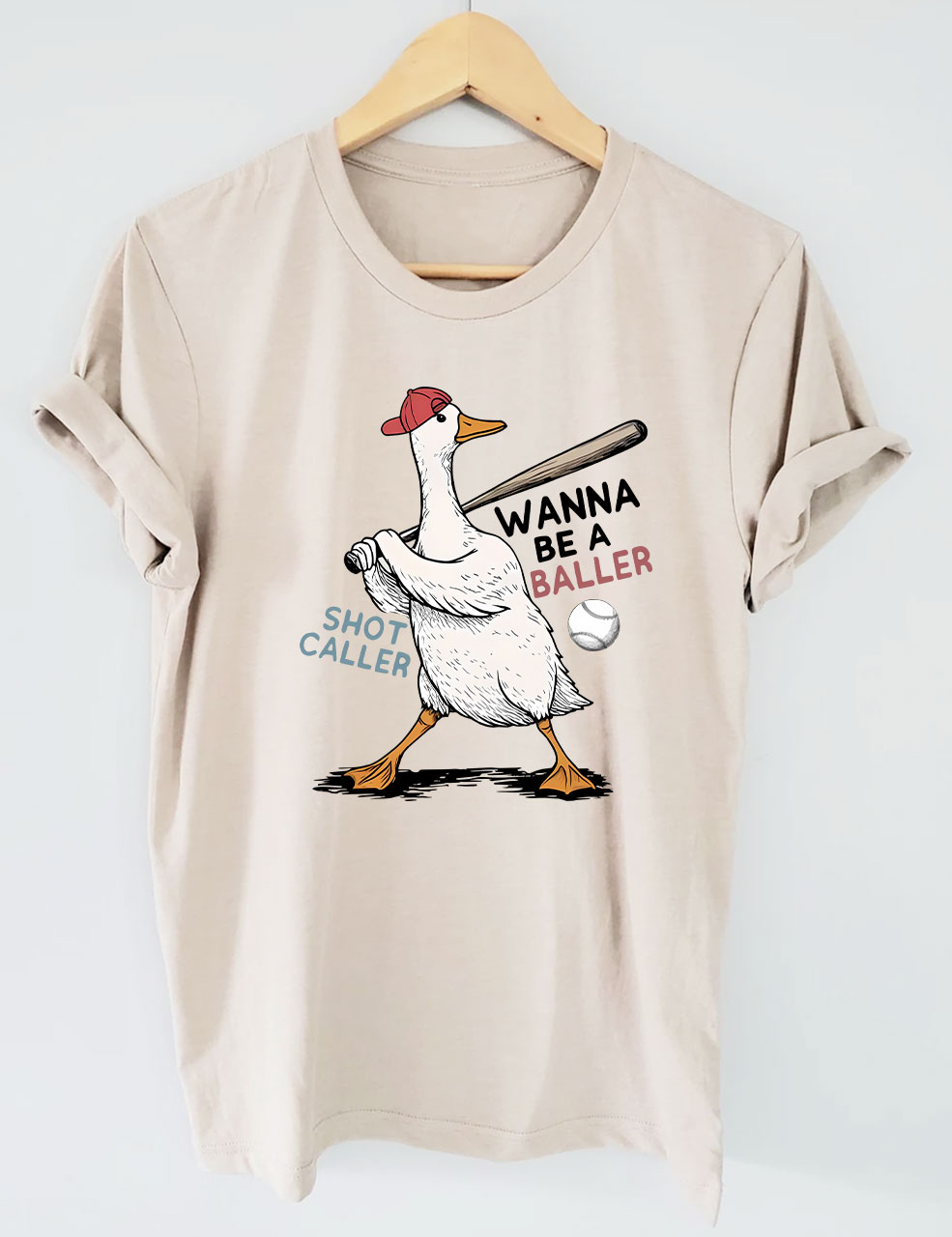 Wanna Be A Baller Funny Goose Baseball  T-Shirt