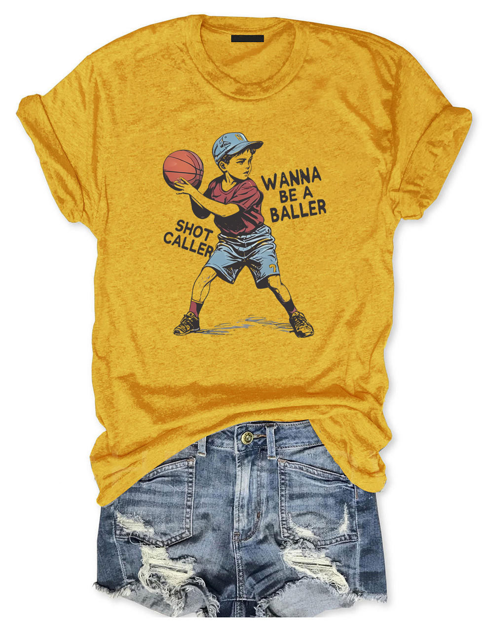 Custom Wanna be a baller shot caller Retro Basketball T-shirt