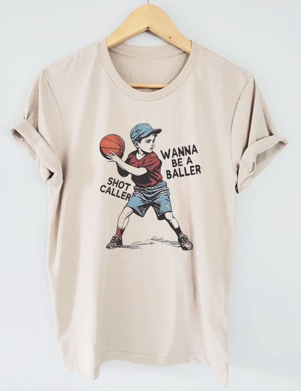 Custom Wanna be a baller shot caller Retro Basketball T-shirt