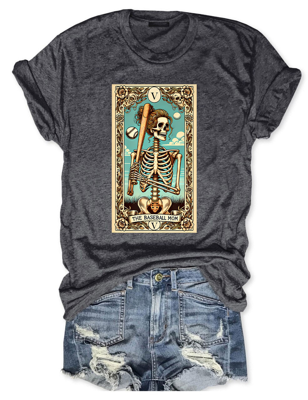 Funny Skeleton Softball Mom Tarot Card T-shirt