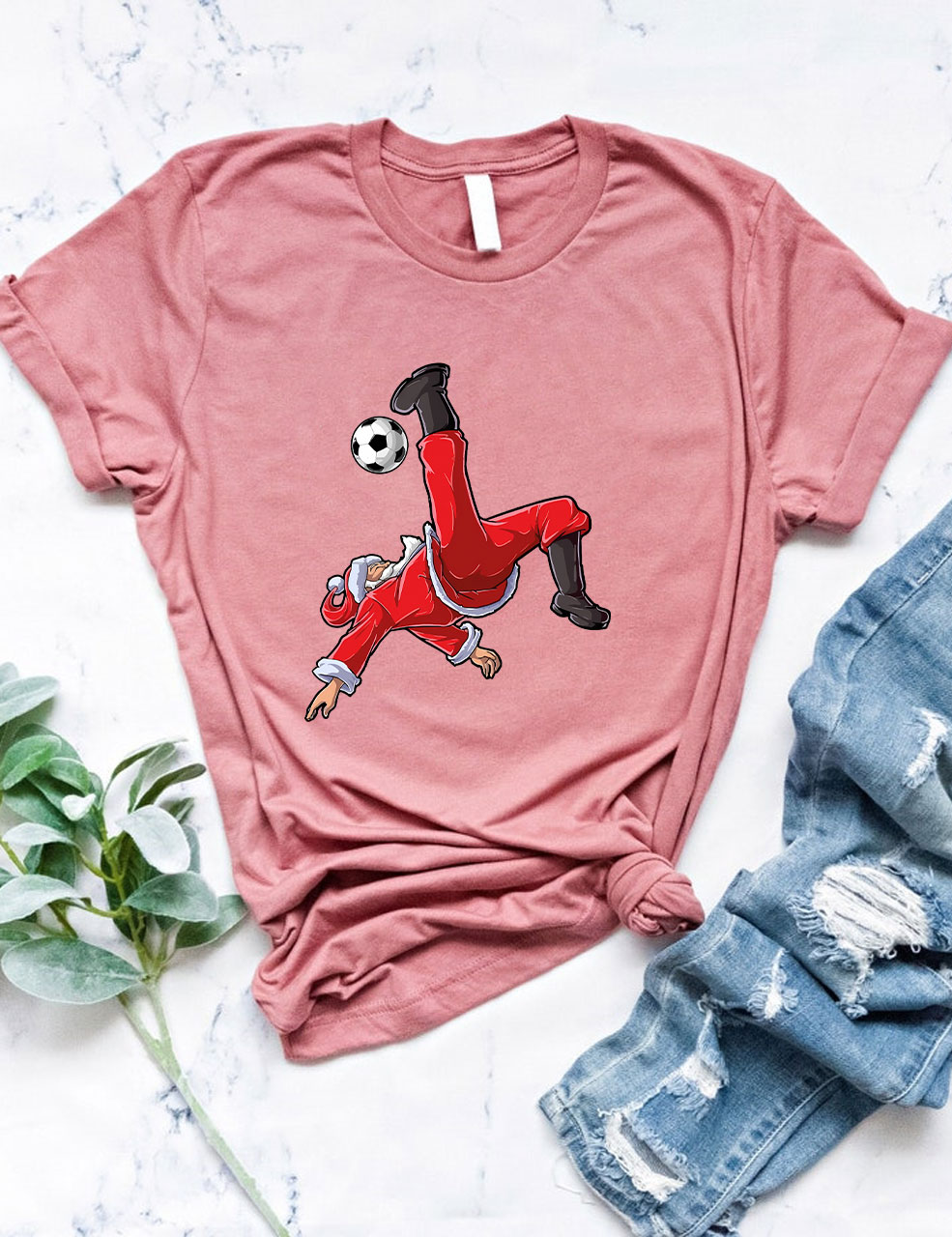 Christmas Soccer Santa Funny T-Shirt