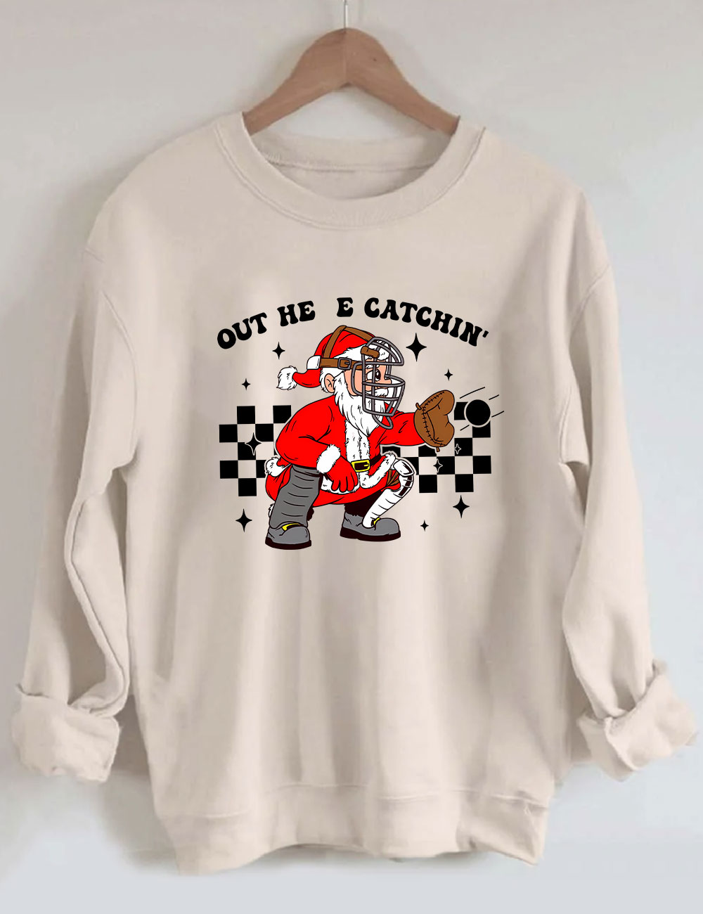 Out Here Catchin' Christmas Football Santa Football Sweatshirt