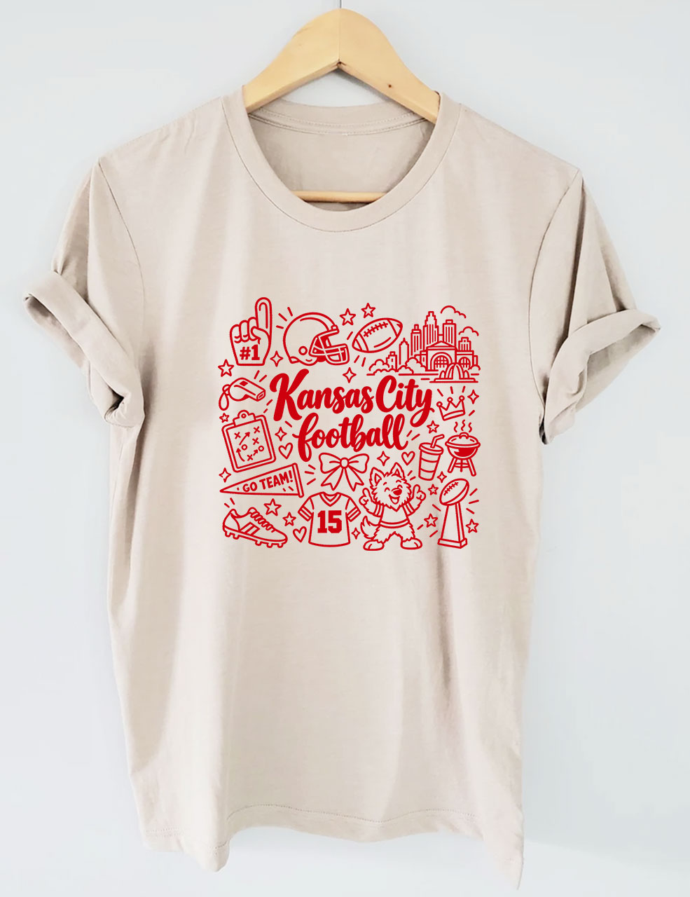Kansas City Football Doodle Art T-Shirt