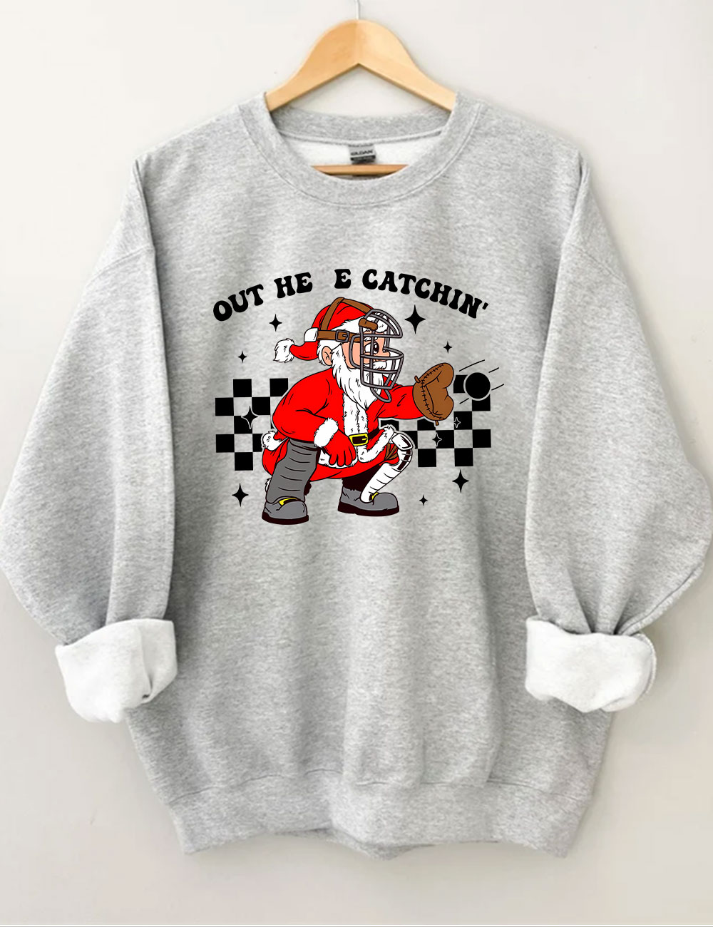 Out Here Catchin' Christmas Football Santa Football Sweatshirt
