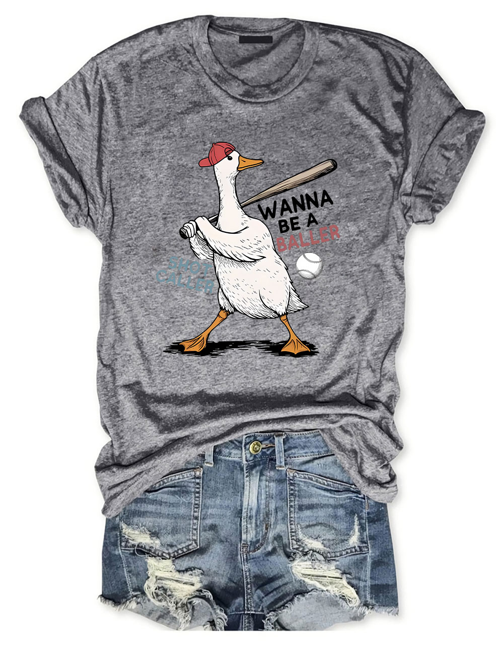 Wanna Be A Baller Funny Goose Baseball  T-Shirt