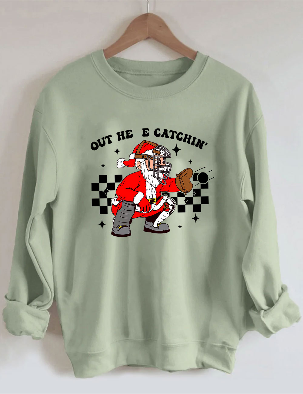 Out Here Catchin' Christmas Football Santa Football Sweatshirt