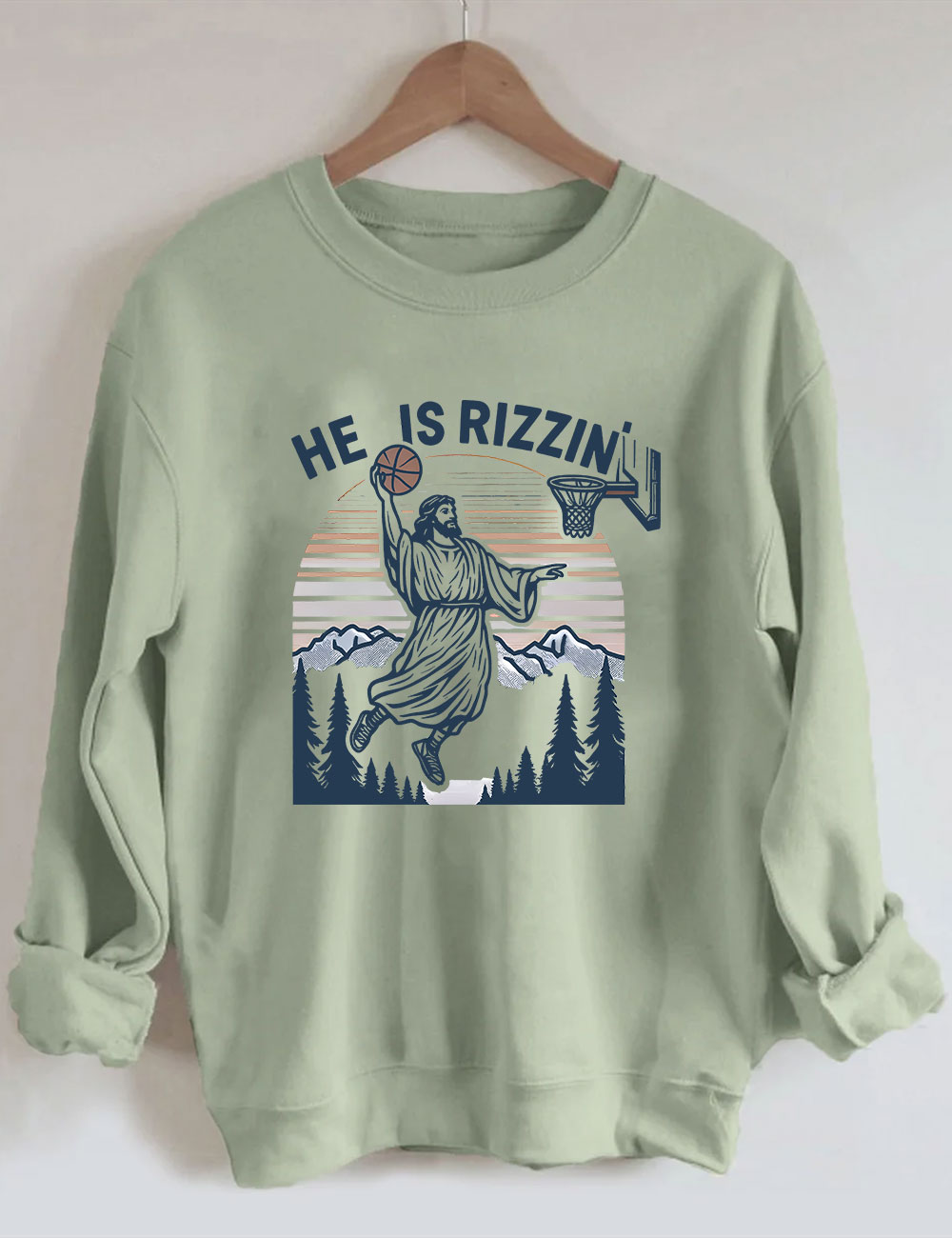 He is Rizzin Funny Jesus Playing Basketball Sweatshirt