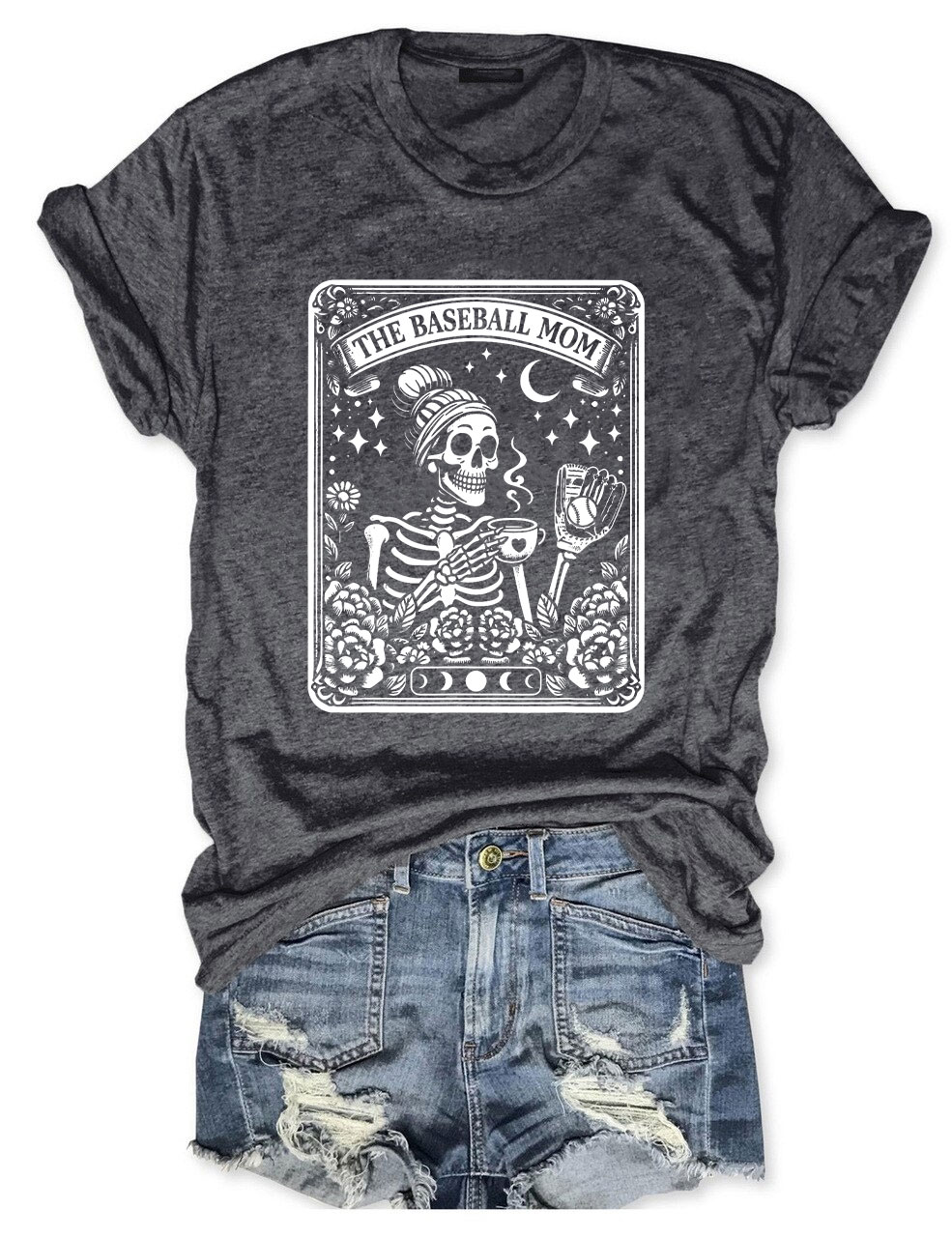 Funny Skeleton Baseball Mom Tarot Card T-shirt