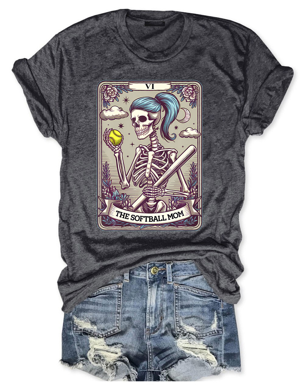 Funny Skeleton Softball Mom Tarot Card T-shirt