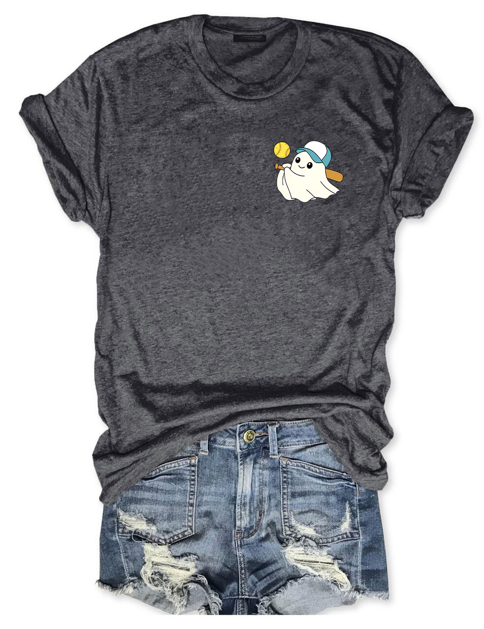 Pocket Ghost Cute Halloween Baseball Funny T-Shirt