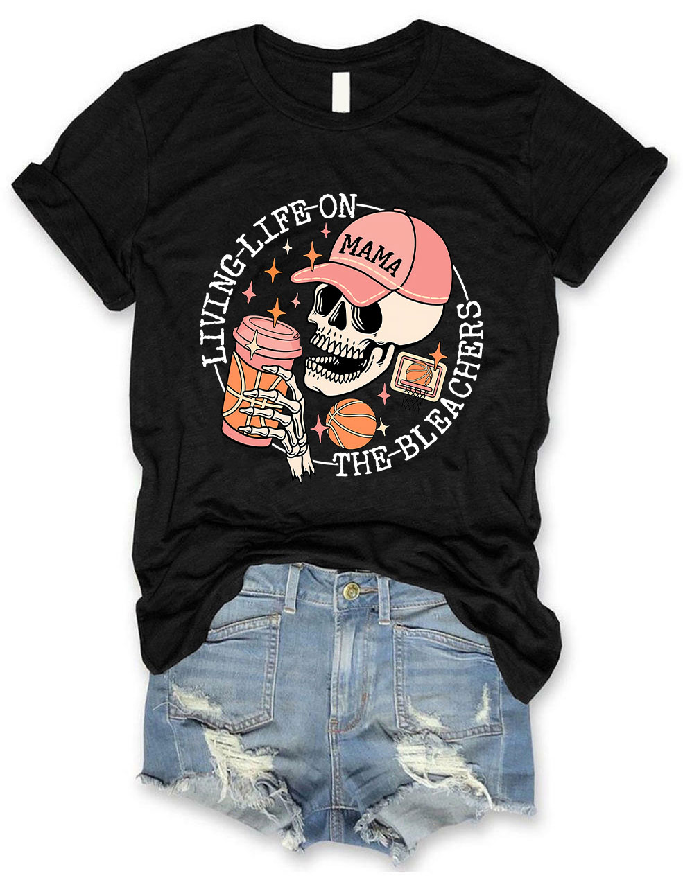 Living Life on the Bleachers Mama Skull Basketball Mom T-shirt