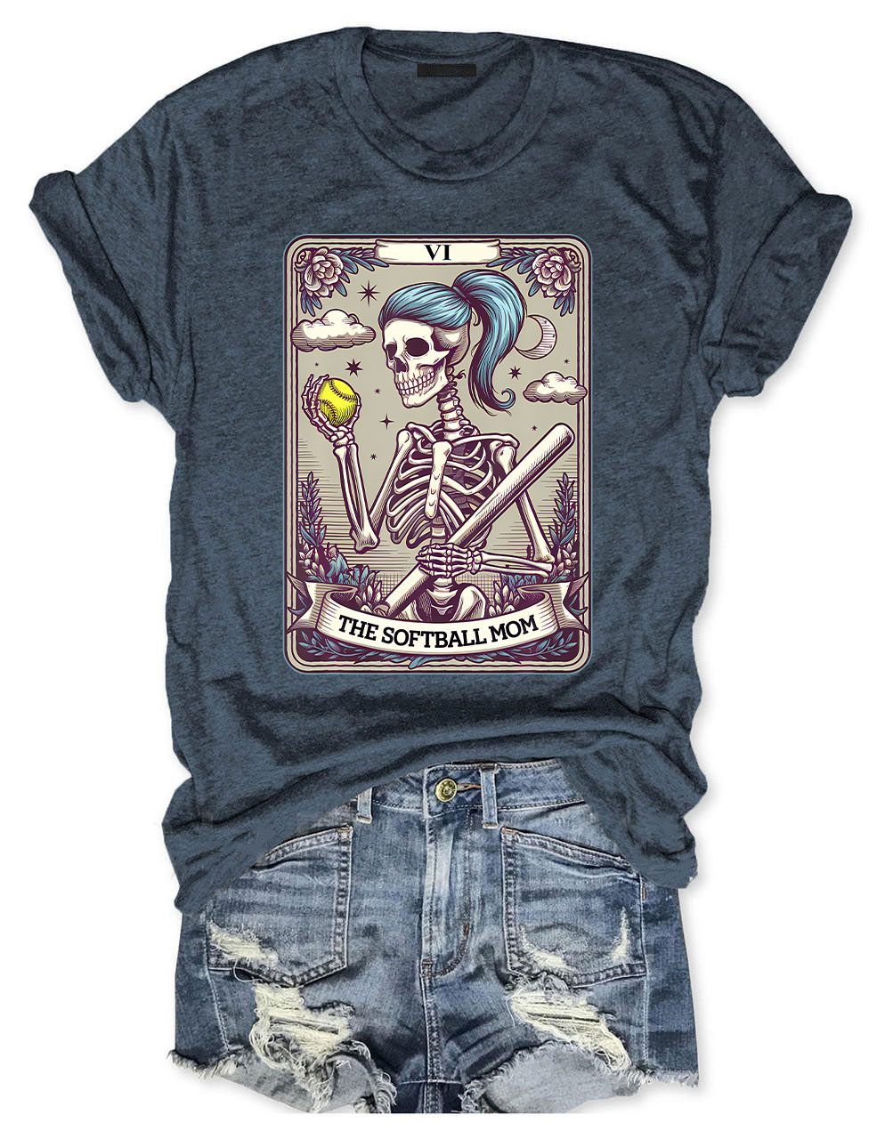 Funny Skeleton Softball Mom Tarot Card T-shirt