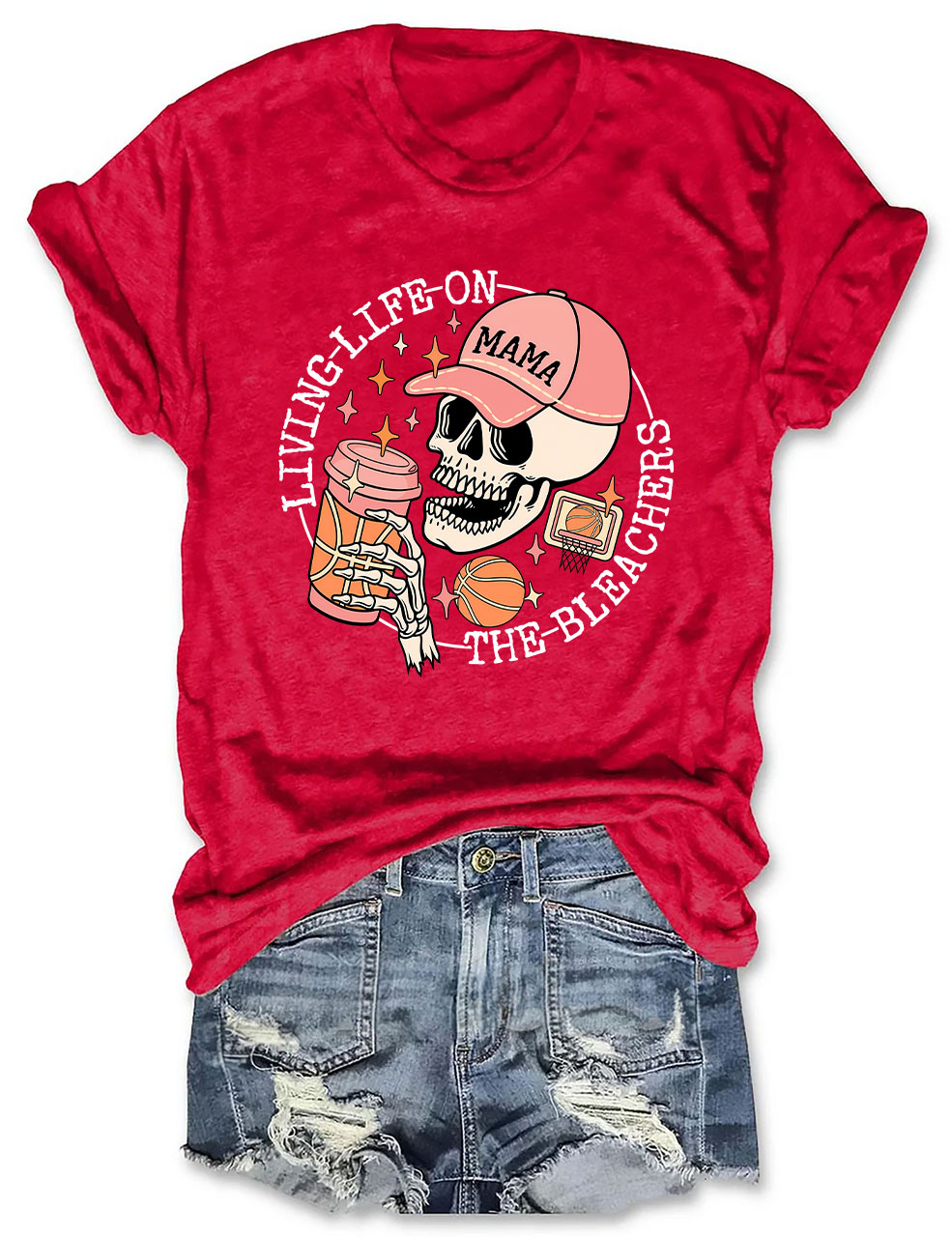 Living Life on the Bleachers Mama Skull Basketball Mom T-shirt