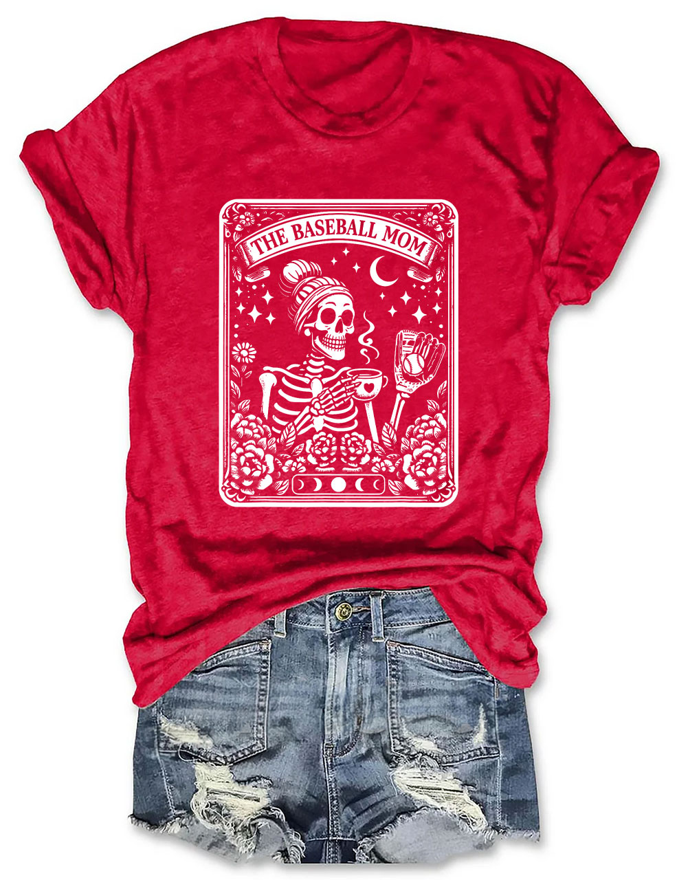 Funny Skeleton Baseball Mom Tarot Card T-shirt