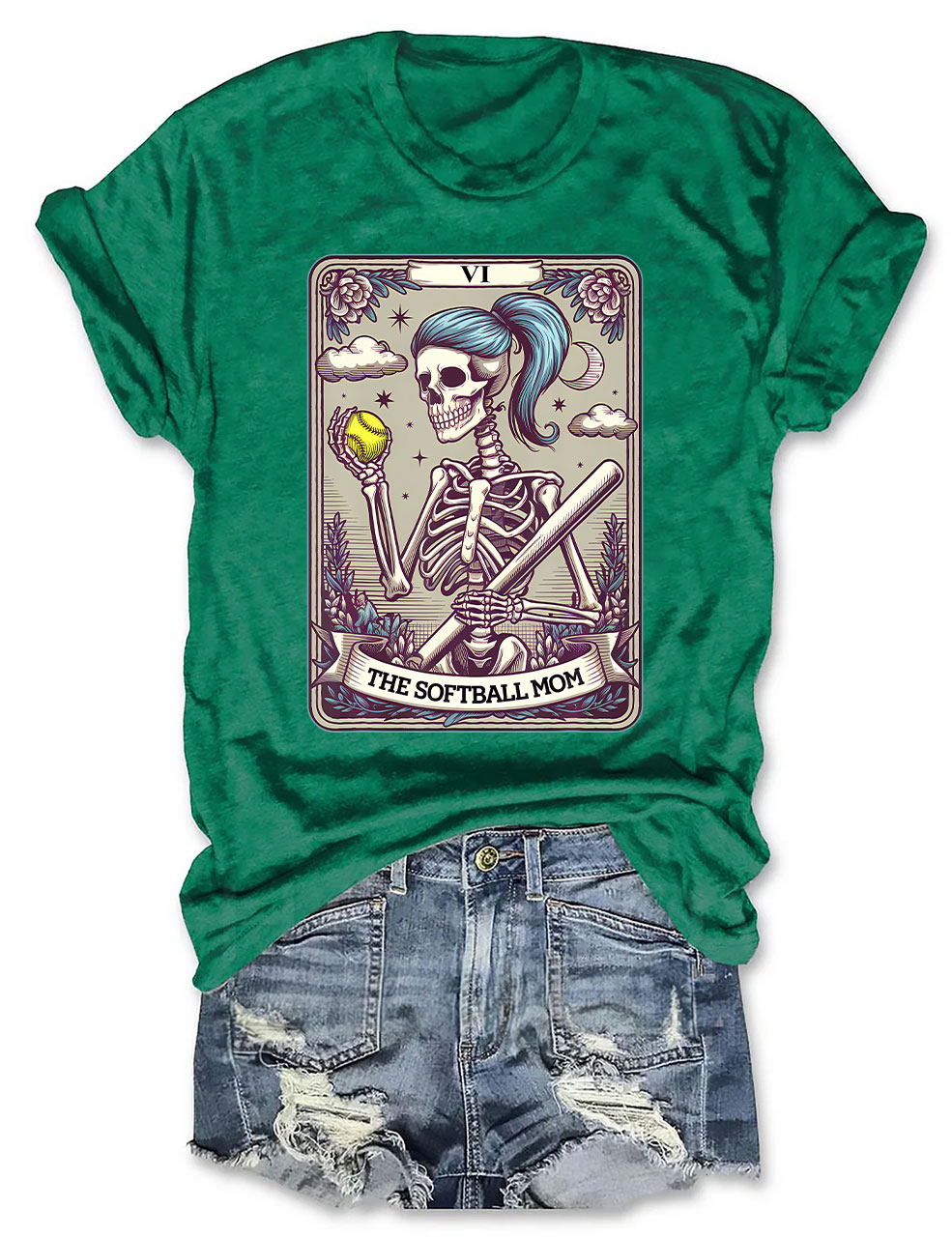 Funny Skeleton Softball Mom Tarot Card T-shirt