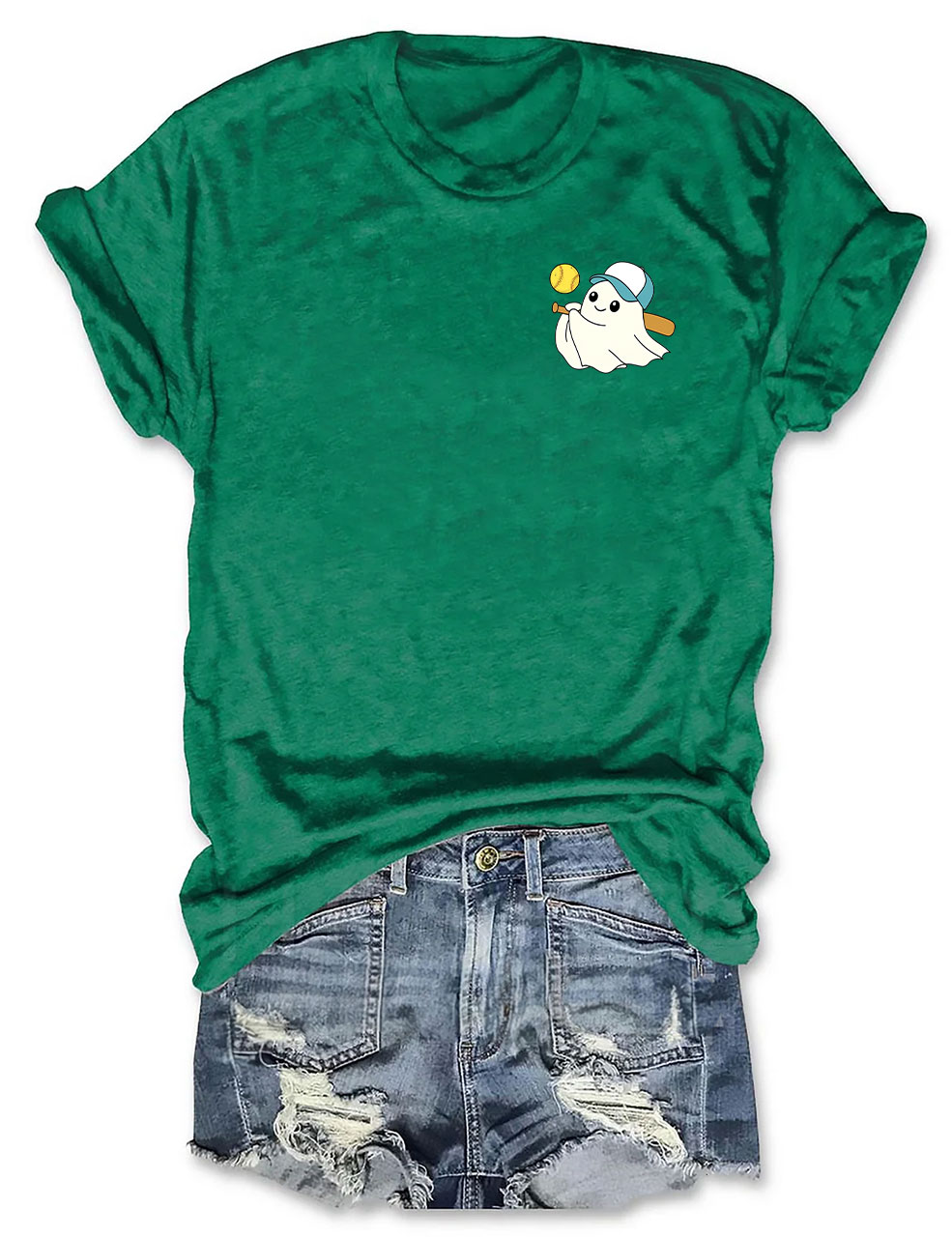 Pocket Ghost Cute Halloween Baseball Funny T-Shirt