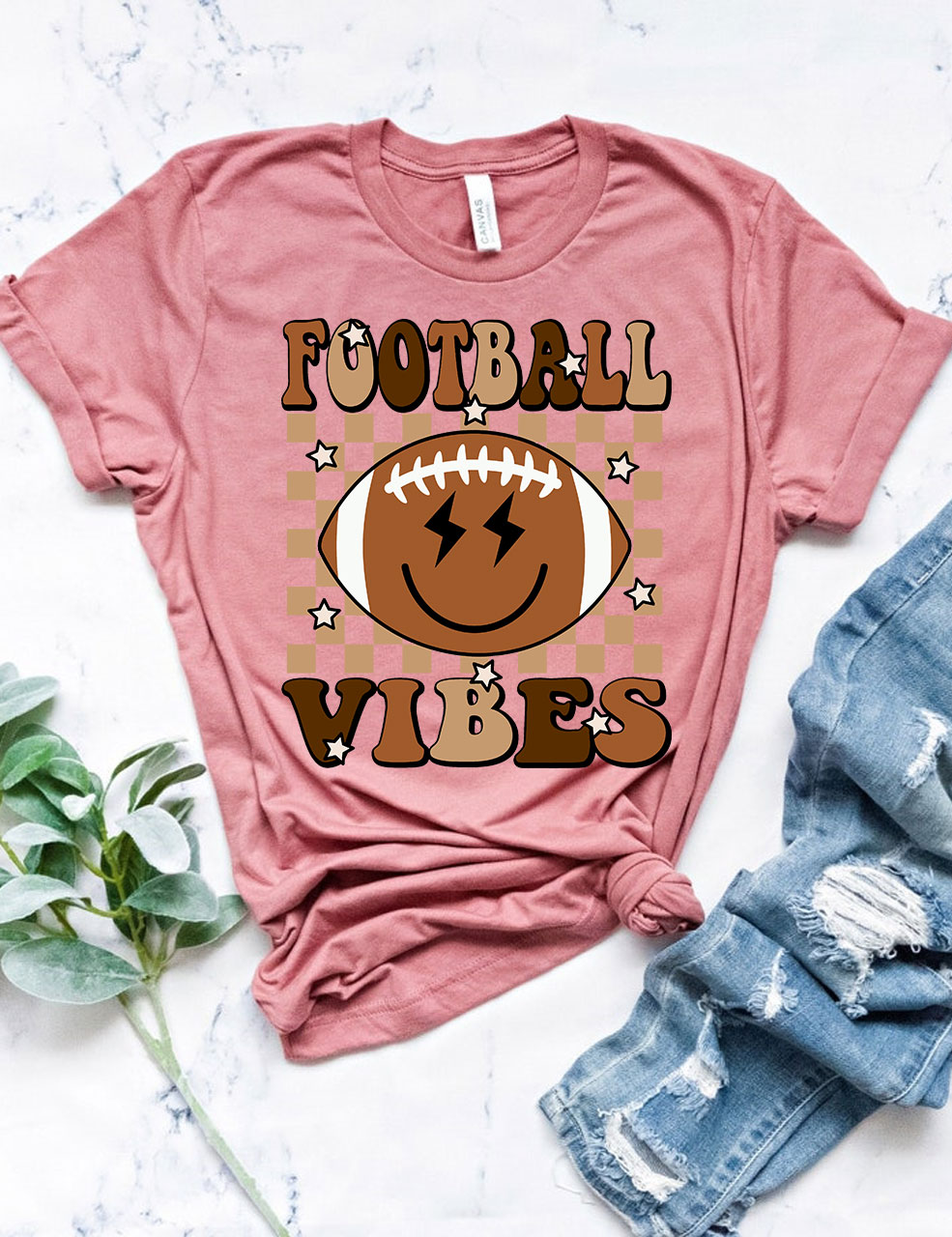 Smile Happy Face Football Vibes T-Shirt