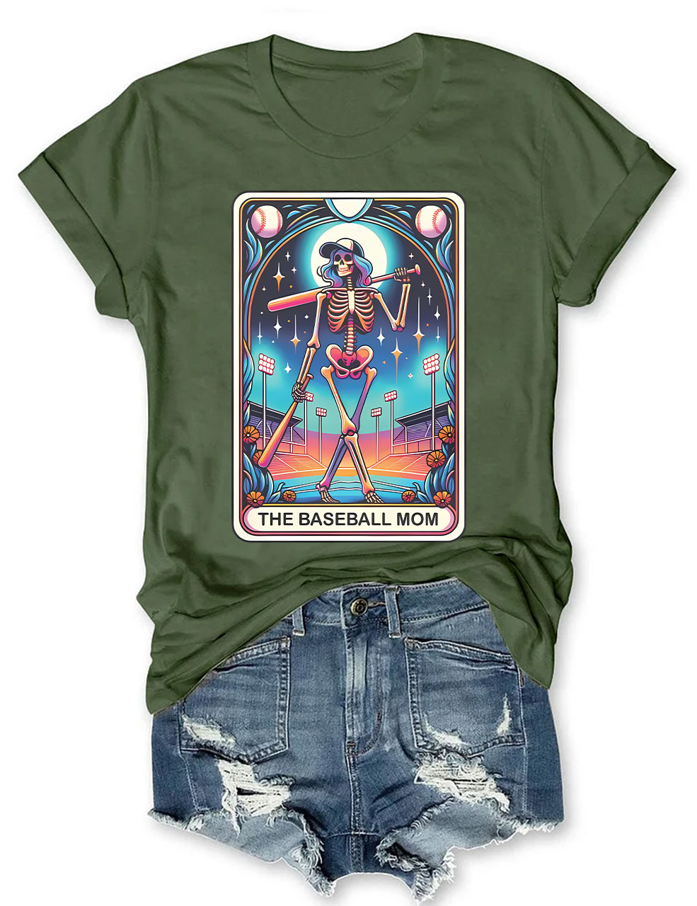 Skeleton Baseball Mom Tarot Card T-shirt