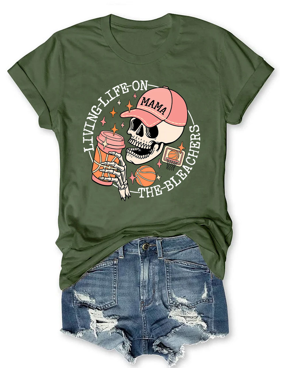 Living Life on the Bleachers Mama Skull Basketball Mom T-shirt