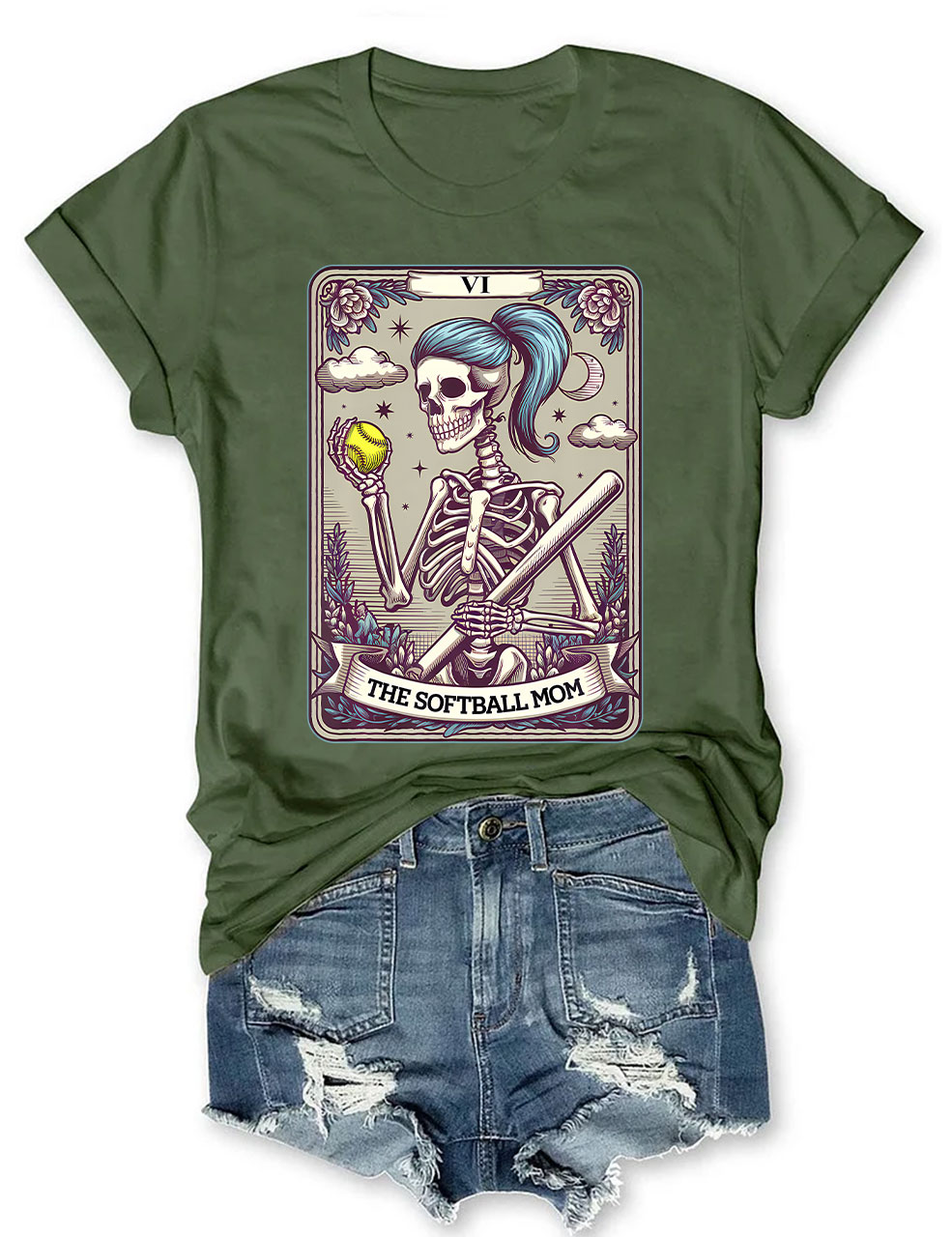 Funny Skeleton Softball Mom Tarot Card T-shirt