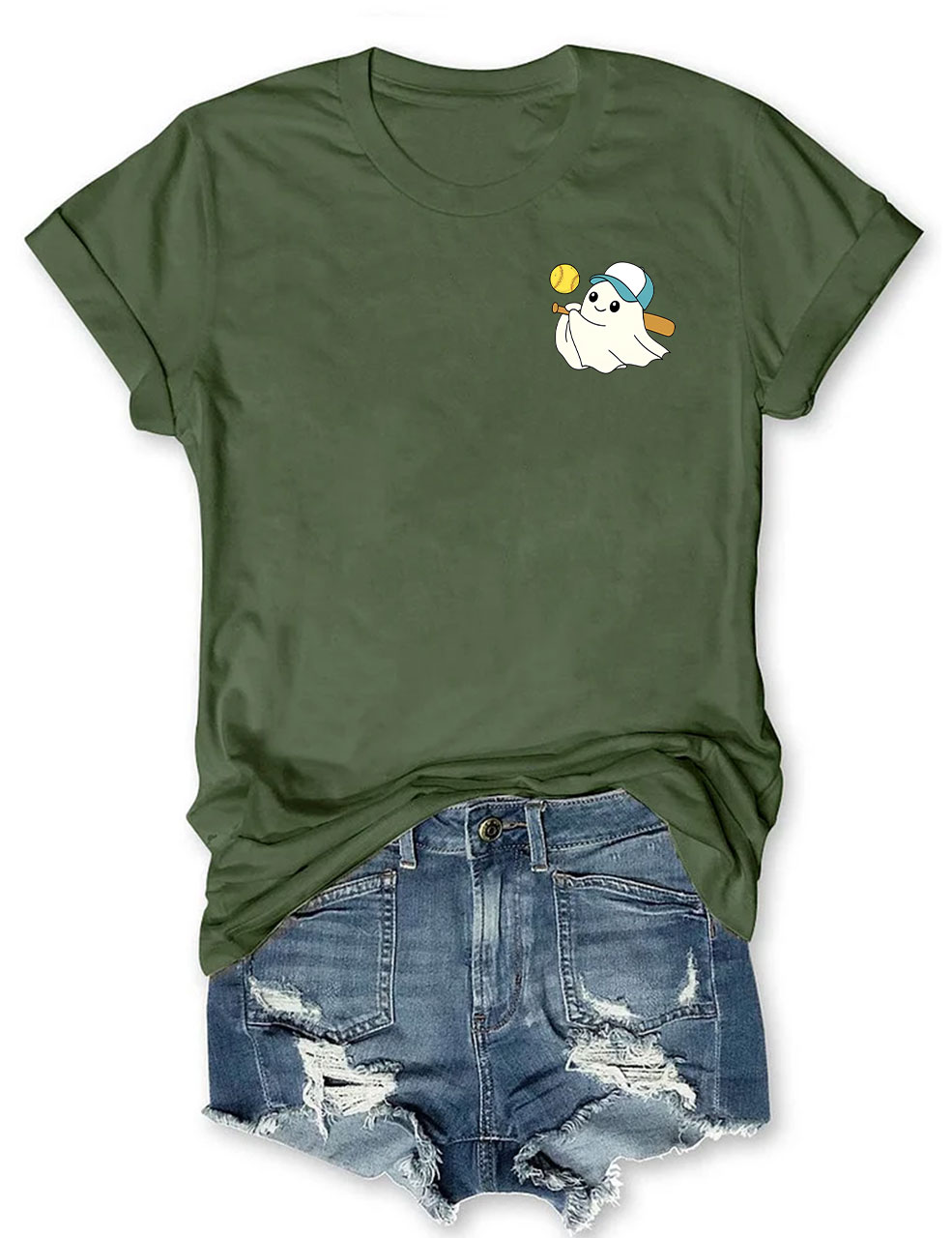 Pocket Ghost Cute Halloween Baseball Funny T-Shirt