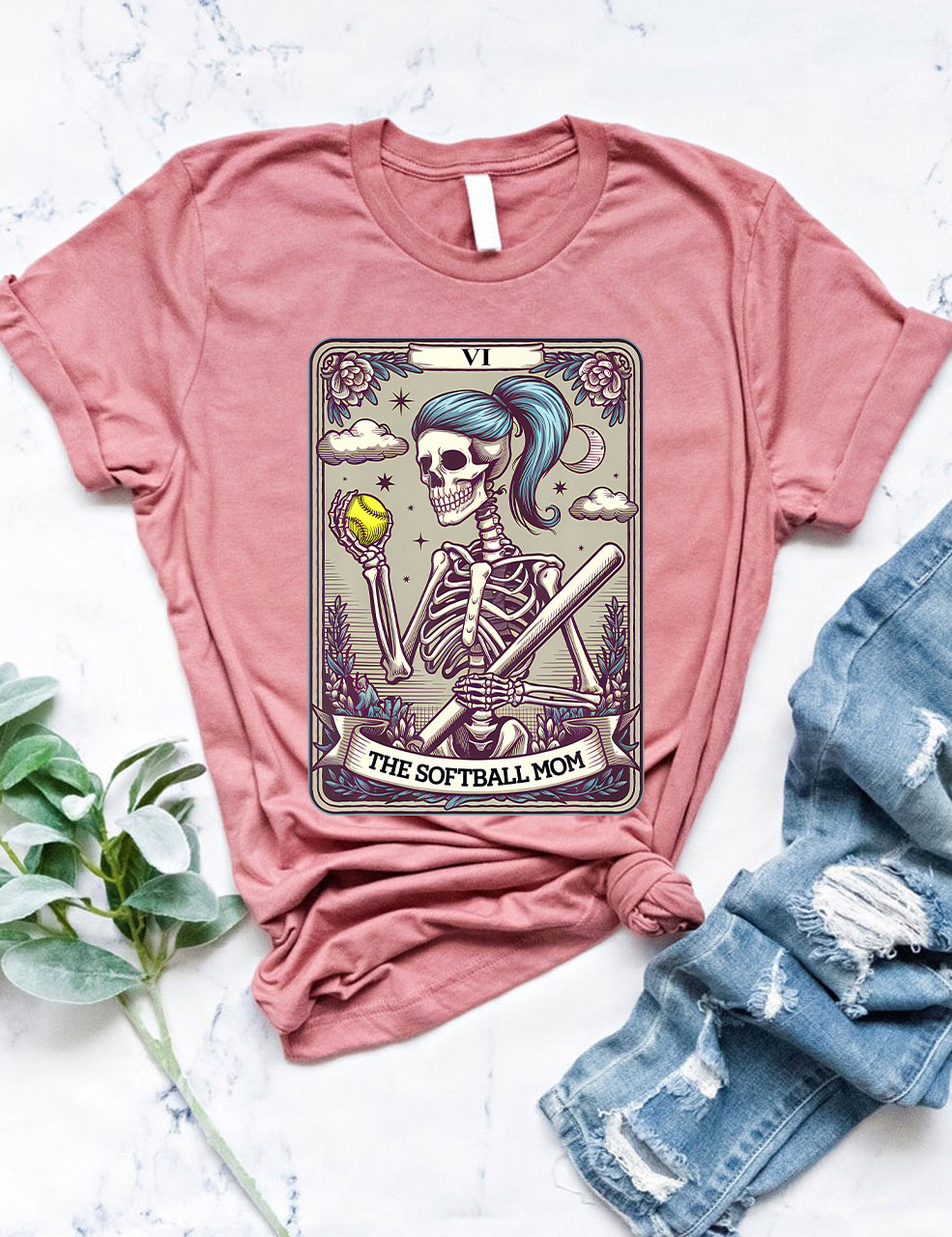 Funny Skeleton Softball Mom Tarot Card T-shirt