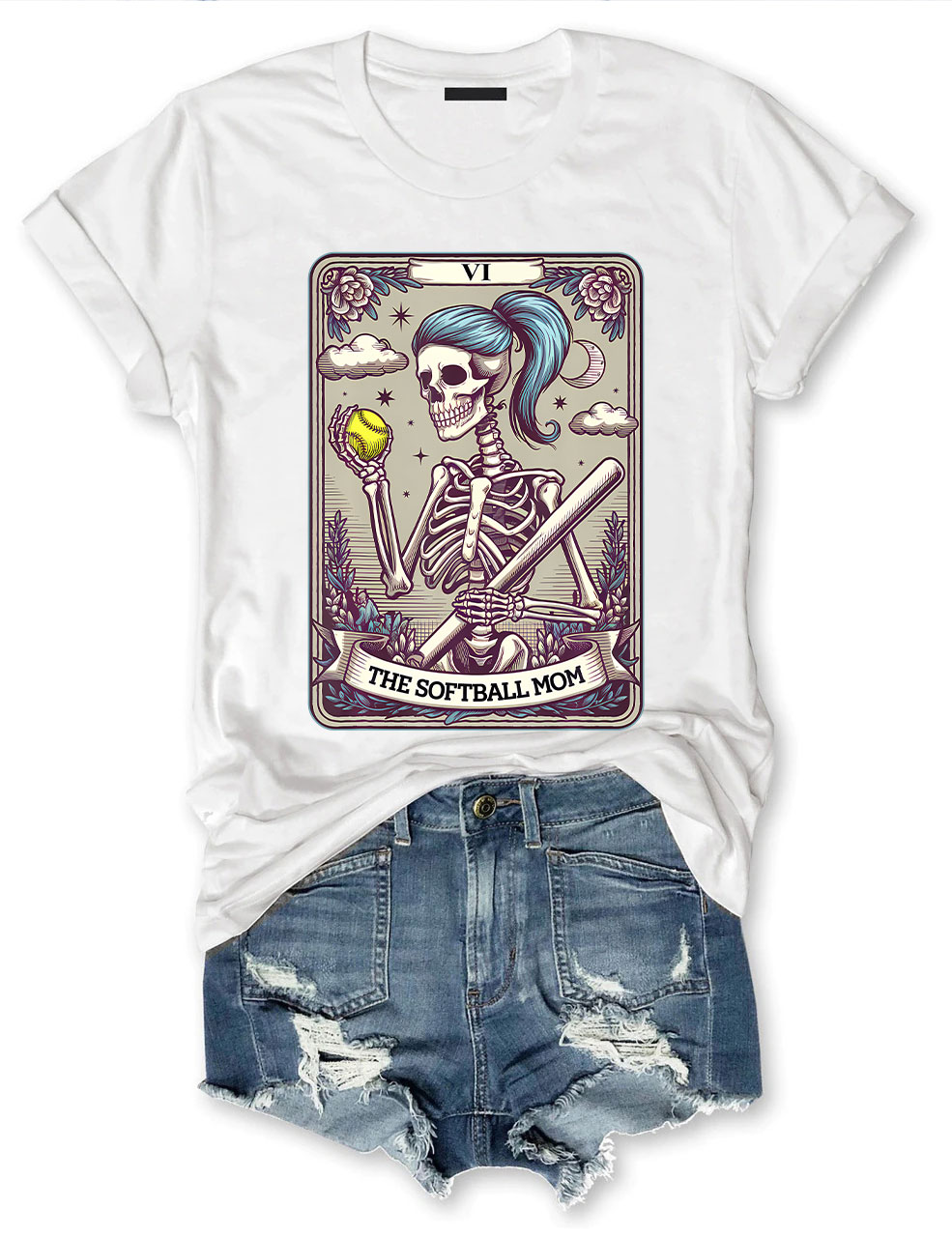 Funny Skeleton Softball Mom Tarot Card T-shirt