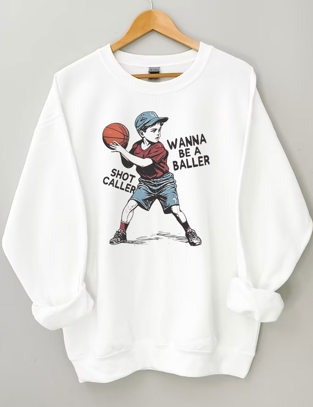 Wanna be a baller shot caller Retro Basketball Sweatshirt