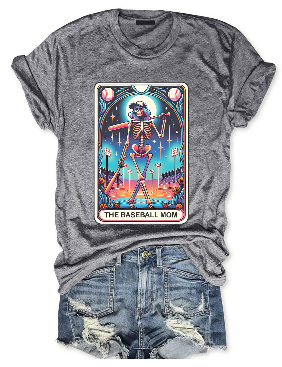 Skeleton Baseball Mom Tarot Card T-shirt