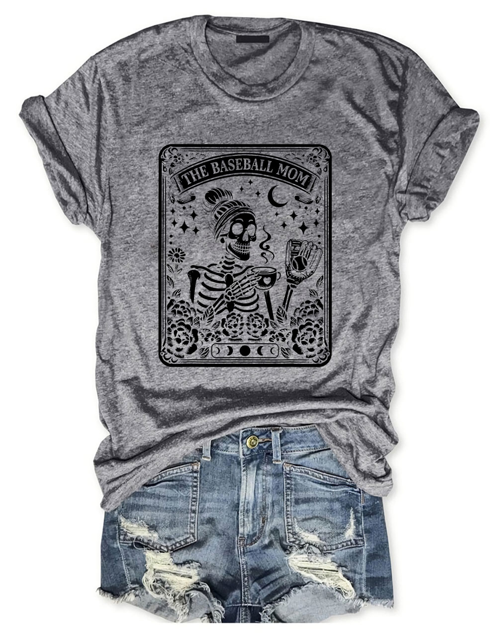 Funny Skeleton Baseball Mom Tarot Card T-shirt