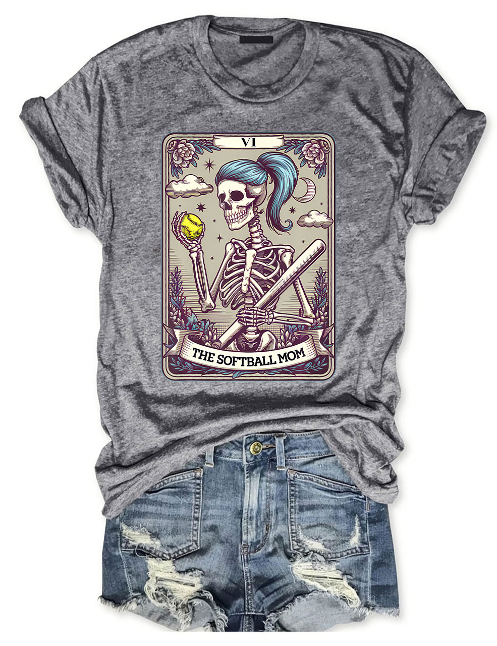 Funny Skeleton Softball Mom Tarot Card T-shirt