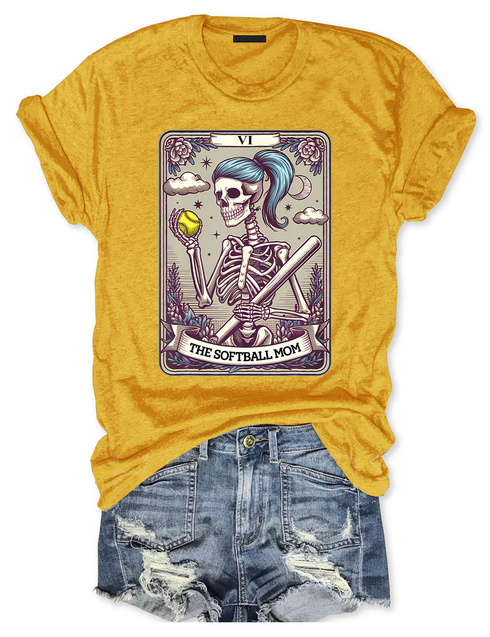 Funny Skeleton Softball Mom Tarot Card T-shirt