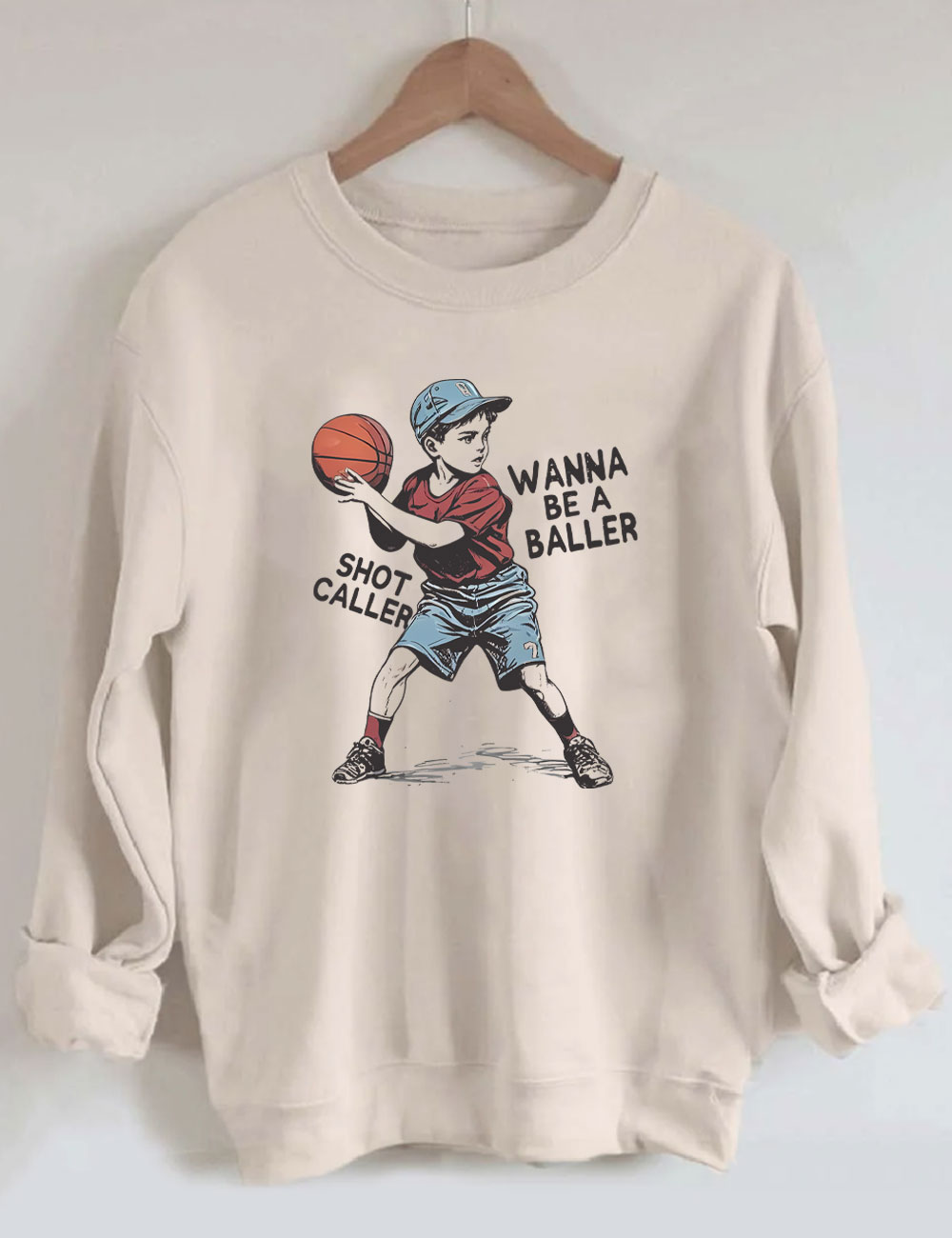 Wanna be a baller shot caller Retro Basketball Sweatshirt