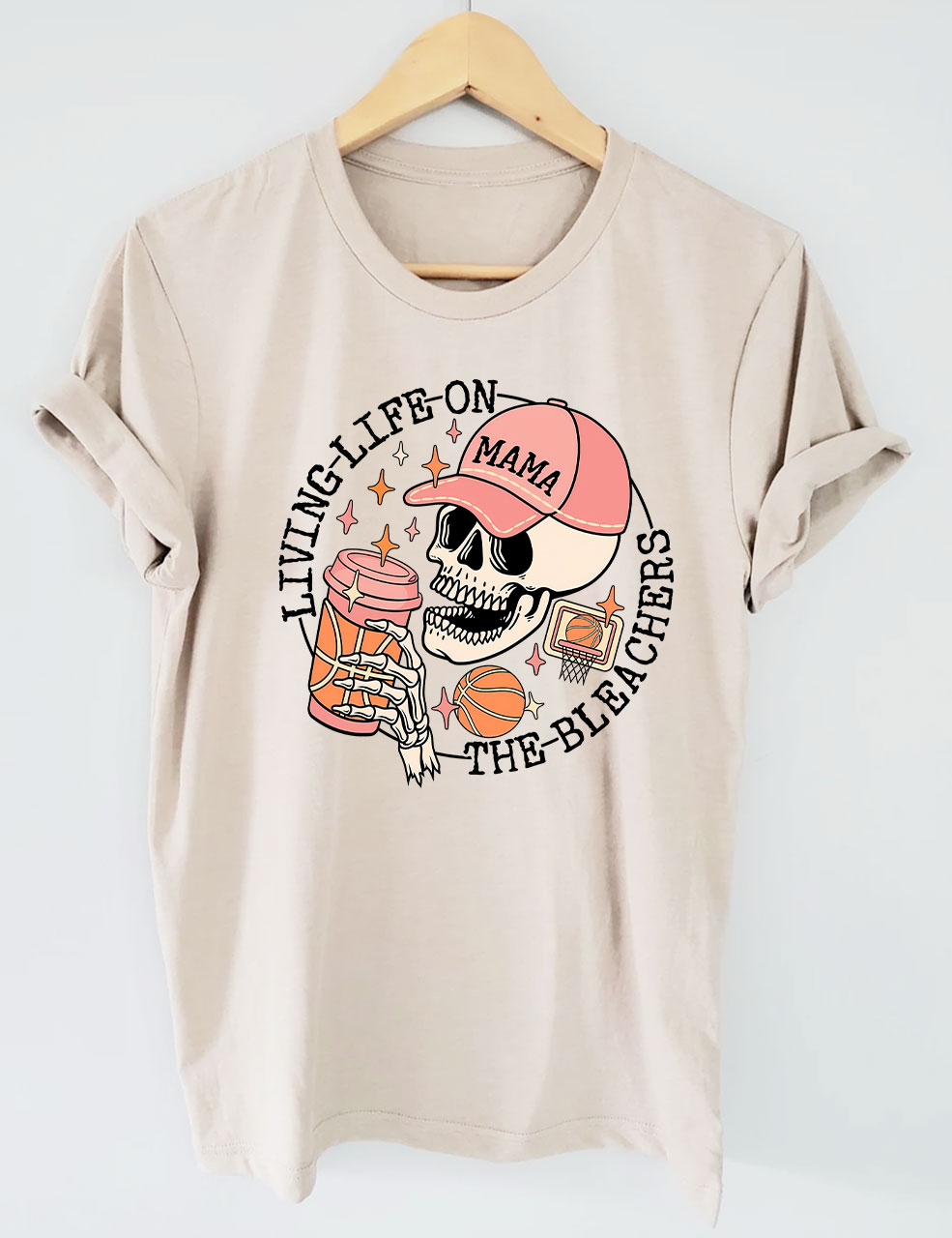 Living Life on the Bleachers Mama Skull Basketball Mom T-shirt