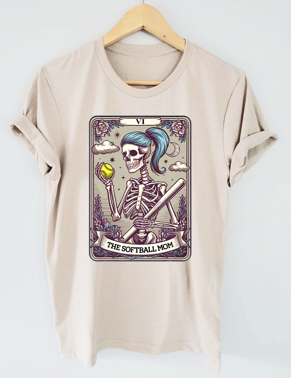 Funny Skeleton Softball Mom Tarot Card T-shirt