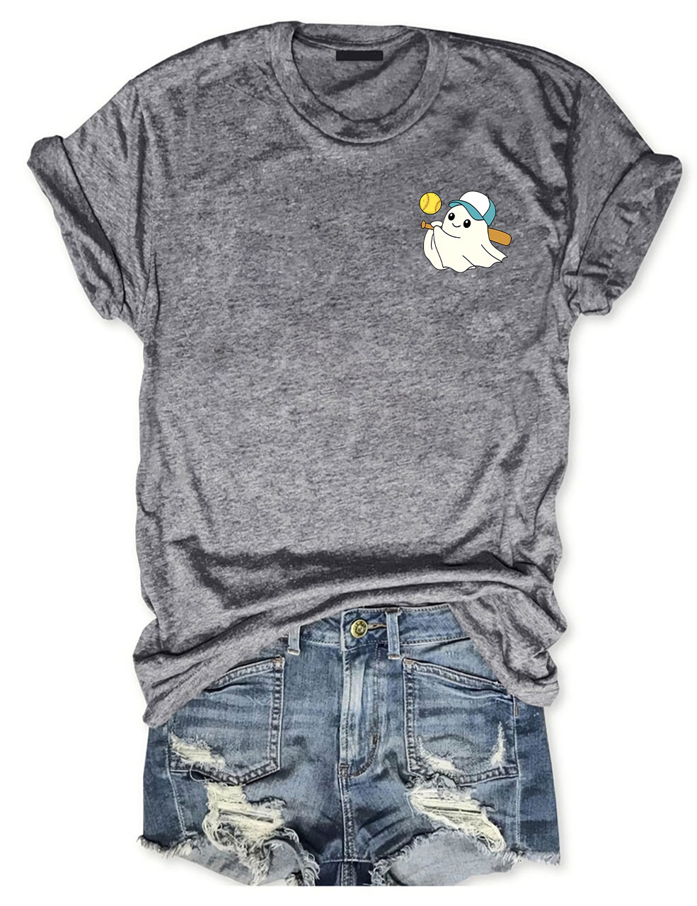 Pocket Ghost Cute Halloween Baseball Funny T-Shirt