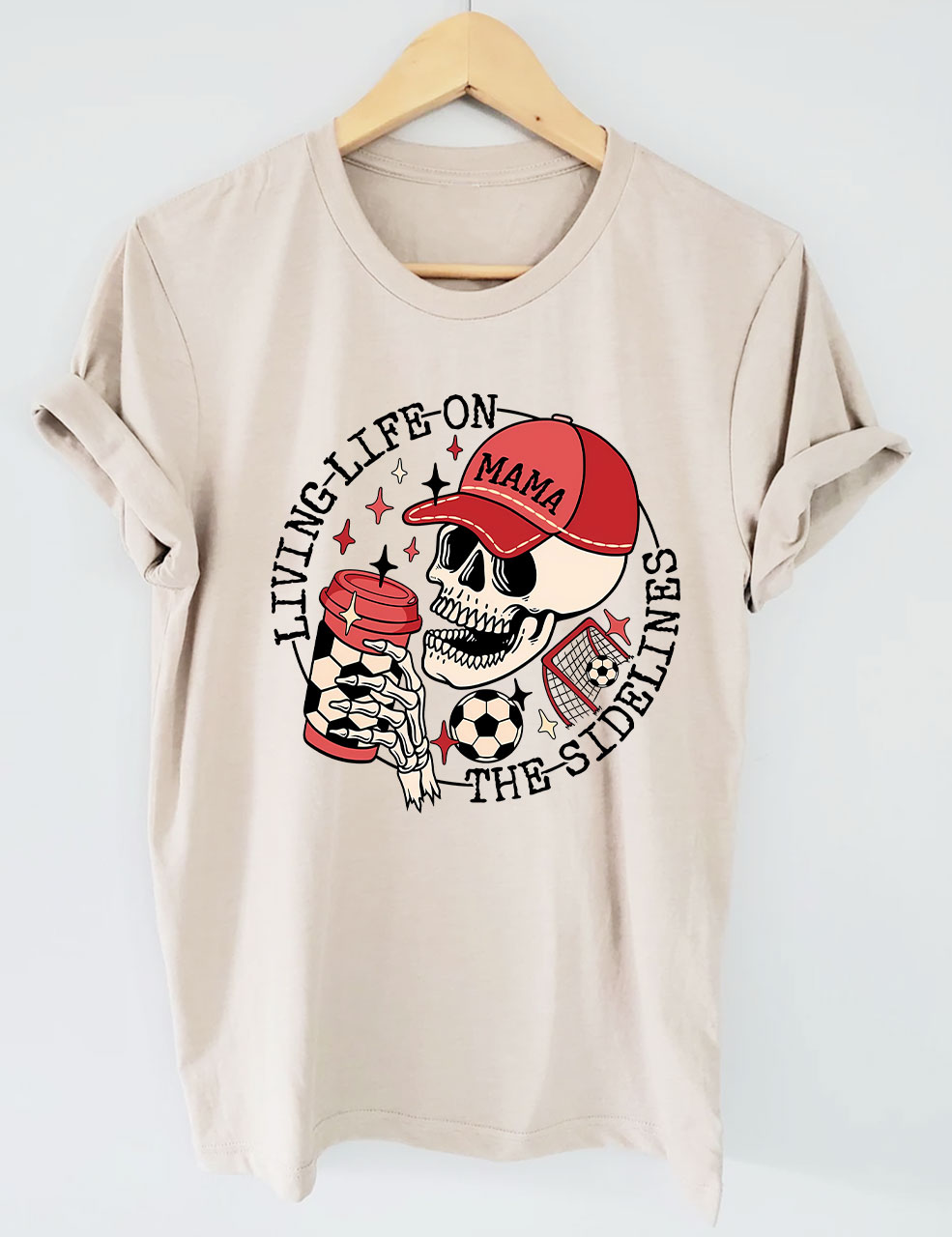 Living Life on the Bleachers Mama Skull Soccer Mom T-shirt