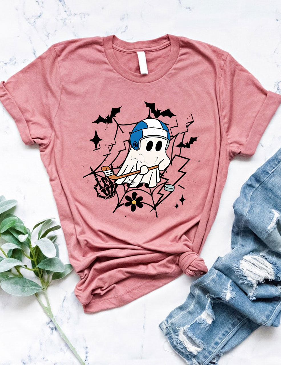 Halloween Hockey Ghost Funny T-shirt