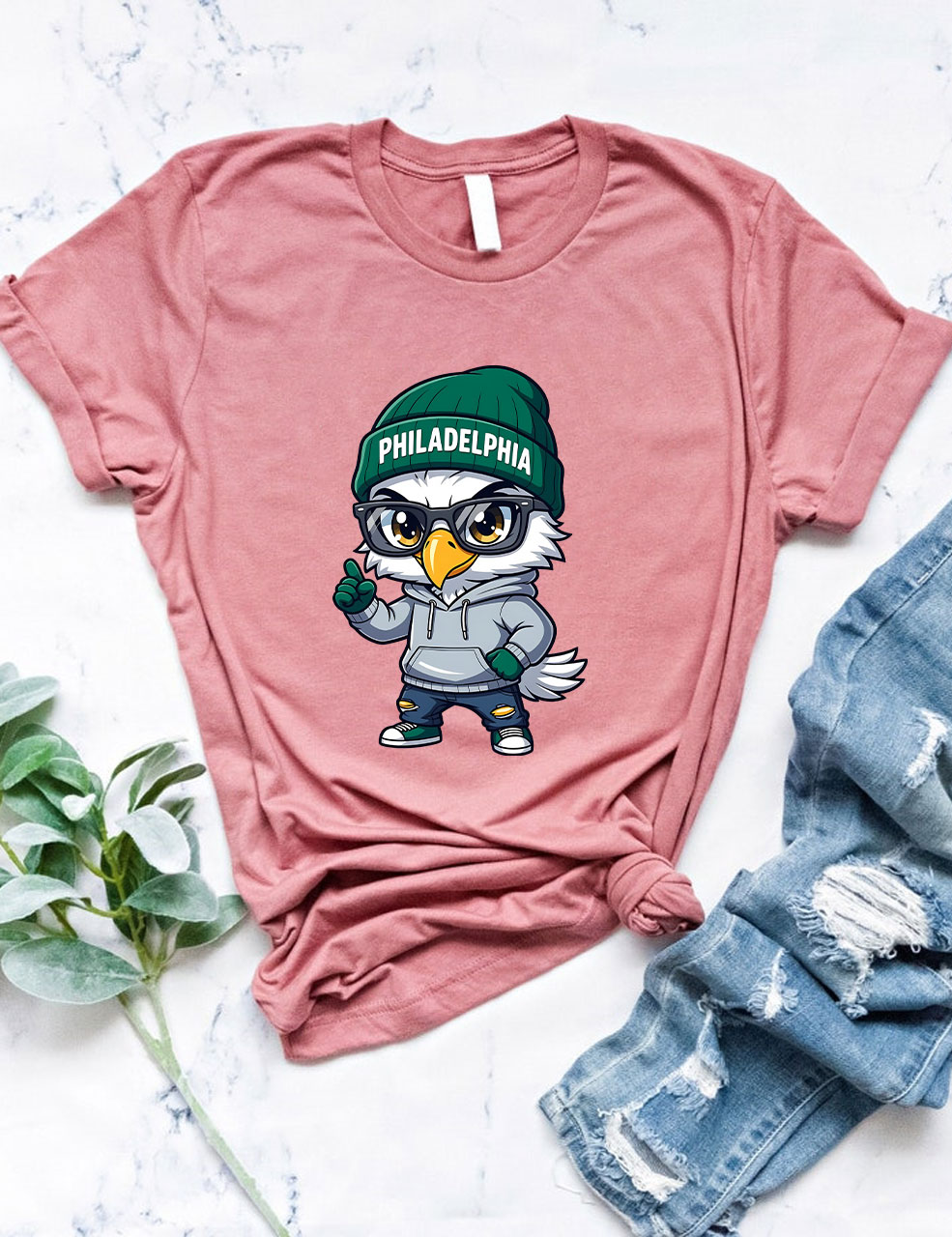 Cartoon Eagle with Beanie Football T-Shirt